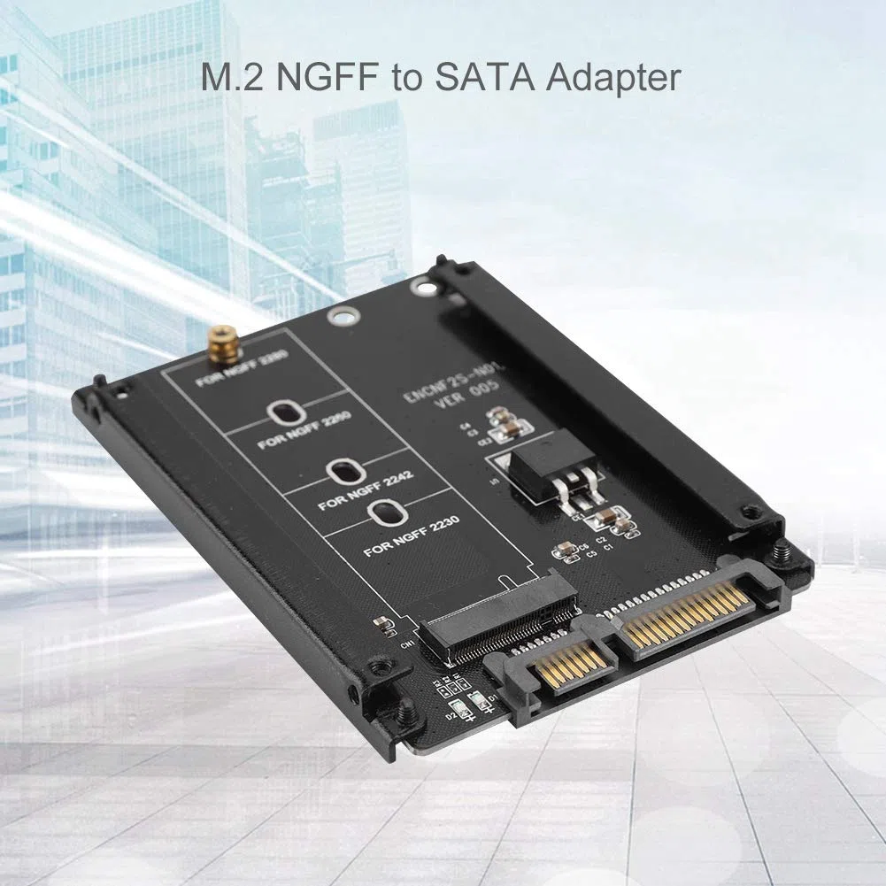 Adapter M.2 NGFF do SATA Keenso, M.2 B Key do 2.5in, Plug and Play, 22pin, 3-8cm, Czarny