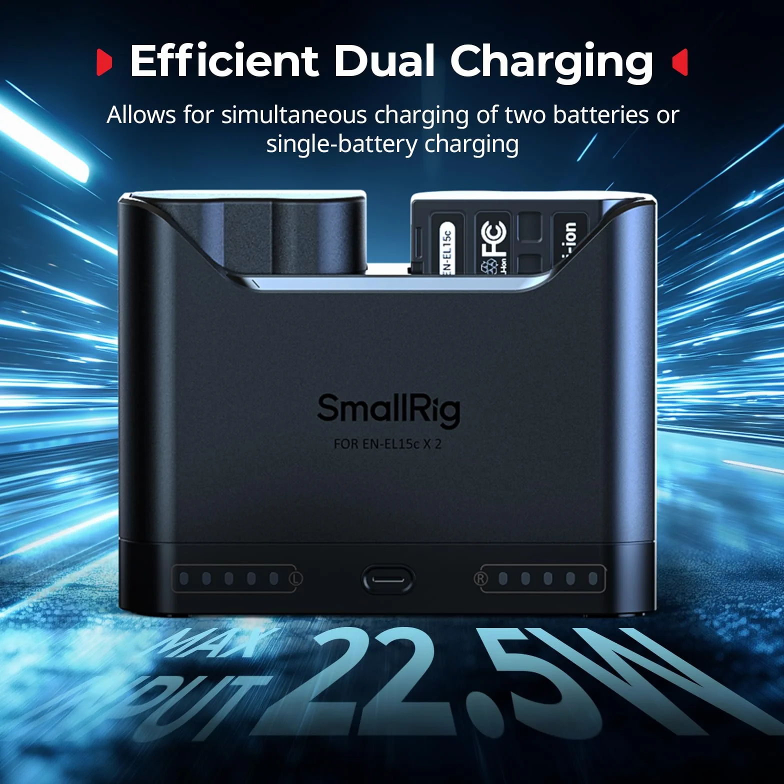 SMALLRIG Ładowarka akumulatorów EN-EL15c do Nikon, 2-godzinna, dwie ładowarki, USB-C 22,5W, kompatybilna ZR, Z6III, Zf, Z8, Z7II, Z7, Z6II, Z6, D850, D810