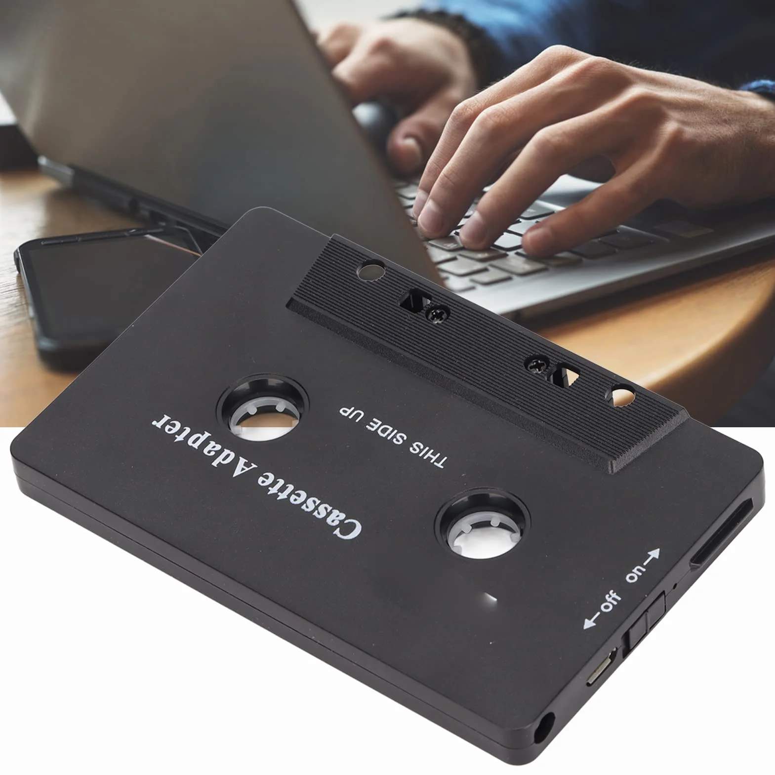 Adapter Kasetowy Bluetooth PUSOKEI do Samochodu z Stereo Audio, Bezprzewodowy Adapter Kasetowy na Aux, dla Telefonów Komórkowych, Tabletów, Radia Samochodowego, Odtwarzaczy MP3