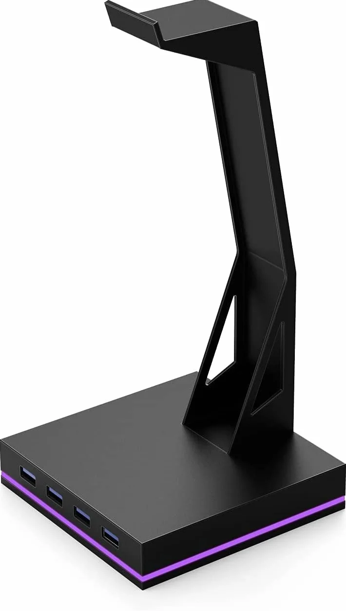 Stojak na słuchawki z 4 portami USB 2.0, uchwyt do gier RGB do gier, akcesoria komputerowe, organizuje i wyświetla zestawy słuchawkowe, idealny dla graczy