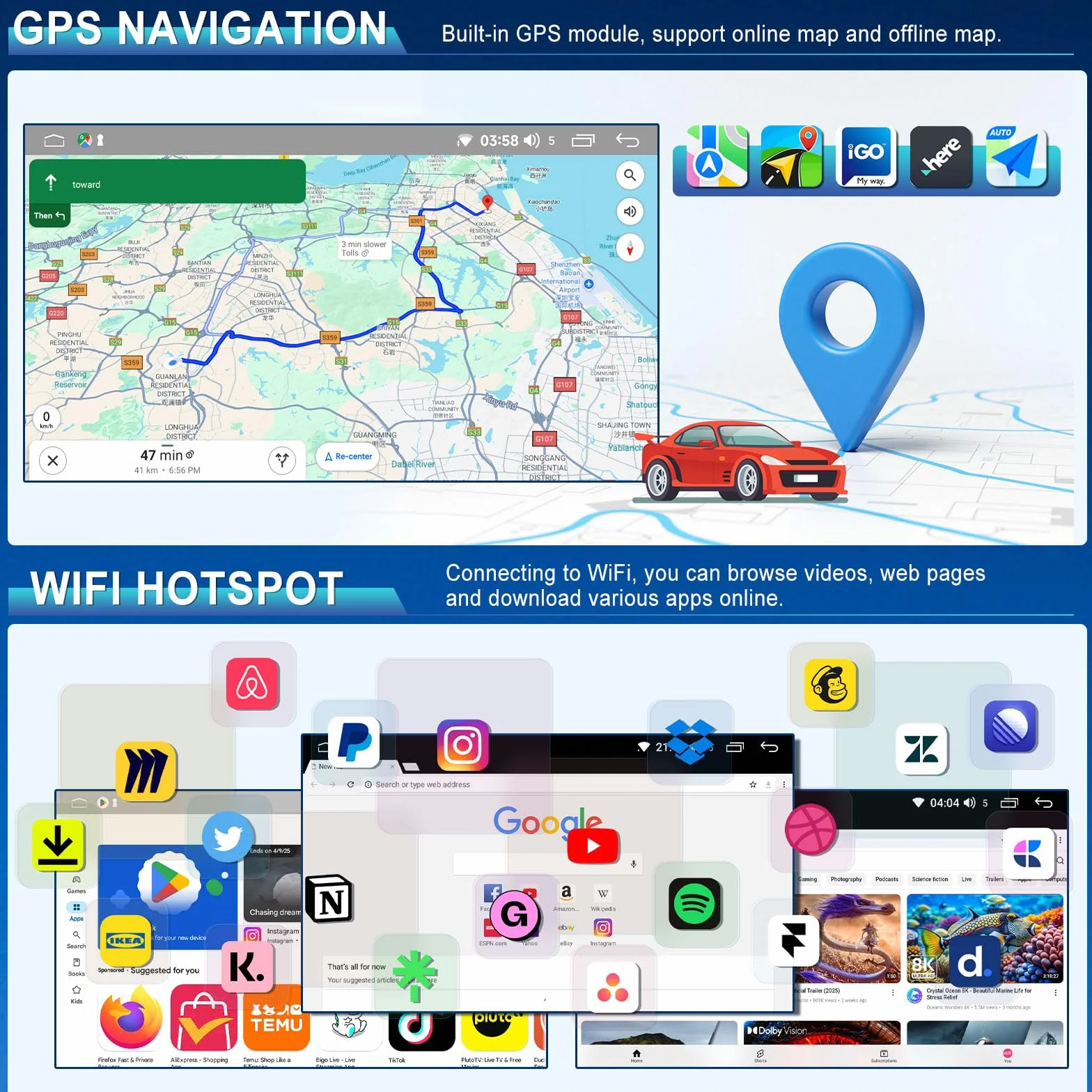 Radio samochodowe 2 + 32 G Android 13 do VW Transporter T5.1 2010-2020 z bezprzewodowym systemem Carplay Android Auto, 7-calowy ekran dotykowy Auto Stereo Display Player Radio GPS Navigation Head Unit
