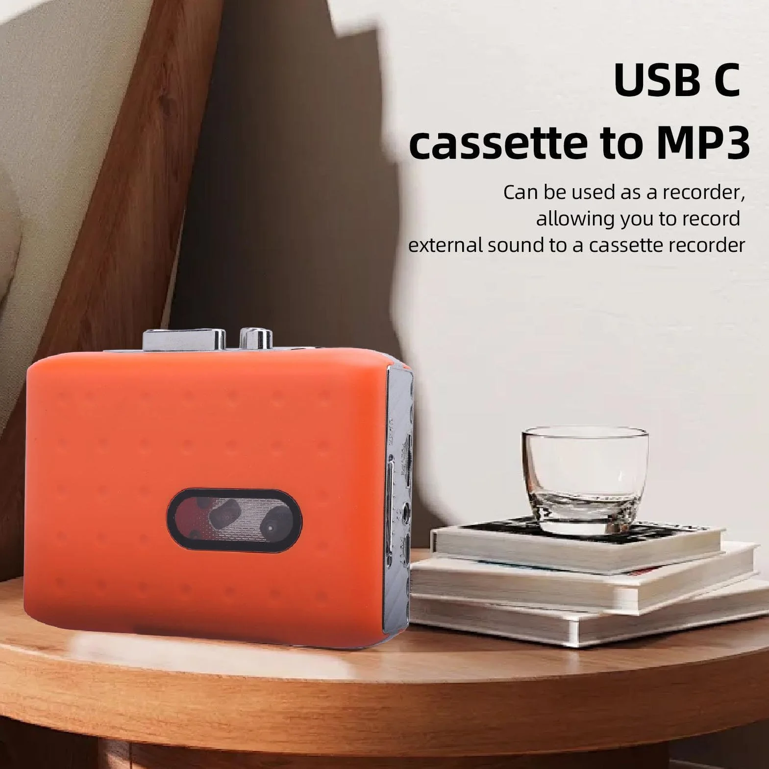 Przenośny magnetofon kasetowy USB-C na MP3, konwerter z mikrofonem i słuchawkami, szybkie przewijanie do przodu/do tyłu, odtwarzacz kasetowy retro z przyłączem słuchawkowym do muzyki i książek