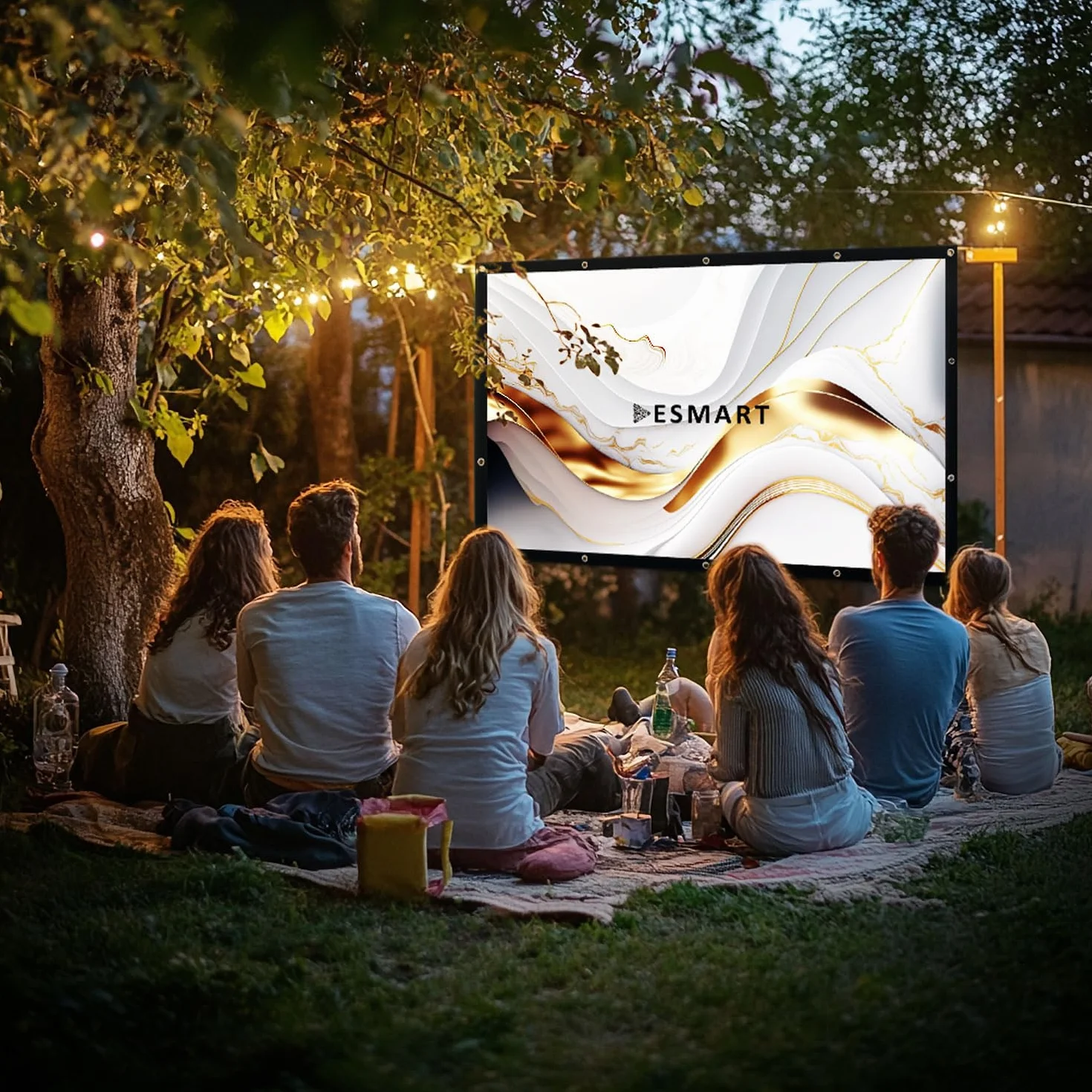 ESMART Płótno napinające Flex [wybór rozmiaru] 221 x 125 cm (100") 16:9 | kino domowe rzutnik ekran do projektora na zewnątrz płótno LCD LED