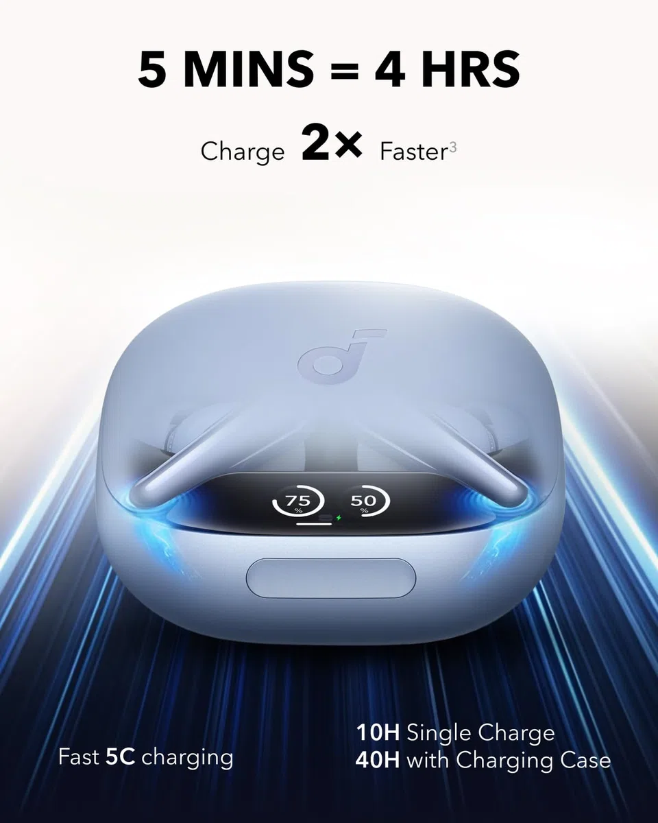 soundcore Liberty 4 Pro firmy Anker(odnowiony), bezprzewodowe słuchawki z redukcją szumów, 7 czujników i adaptacyjna redukcja szumów w czasie rzeczywistym, 2x szybsze ładowanie, muzyka Hi-Fi