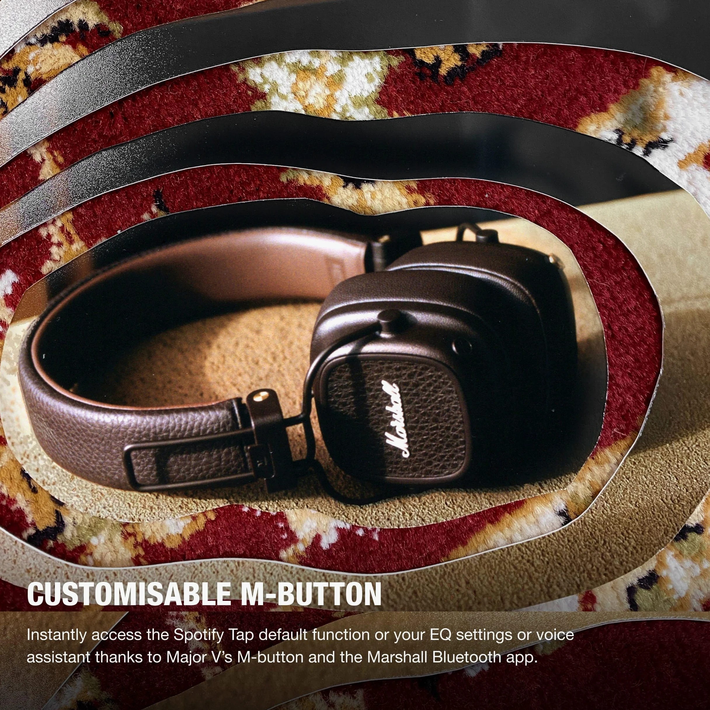 Marshall Major V bezprzewodowe słuchawki Bluetooth, 100 godzin odtwarzania - brązowe, Brązowy
