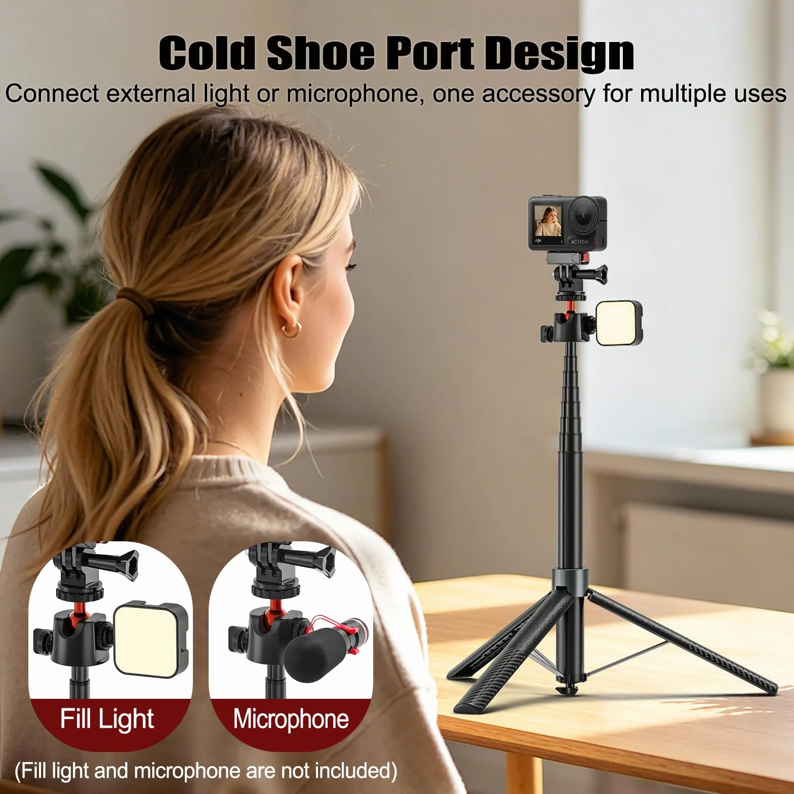 Wiseten Statyw do selfie 170 cm do DJI Osmo Pocket 3 DJI Action 5 Pro/4 Insta 360 X5 X4 GoPro Hero 14/13/12/11/10/9 Black, Action Cam statyw podróżny 2 w 1 / uchwyt / uchwyt / uchwyt / akcesoria
