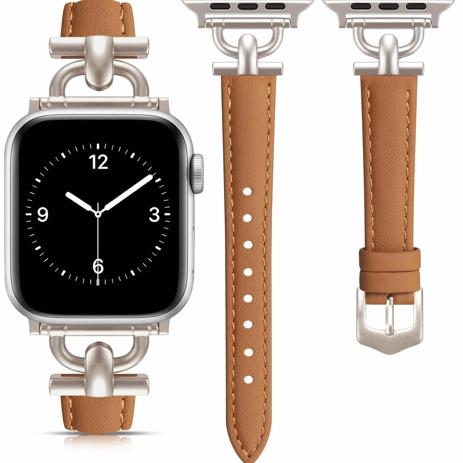 Skórzany pasek do zegarka Apple Watch 38mm 40mm 41mm 42mm 44mm 45mm 49mm z metalową klamrą D
