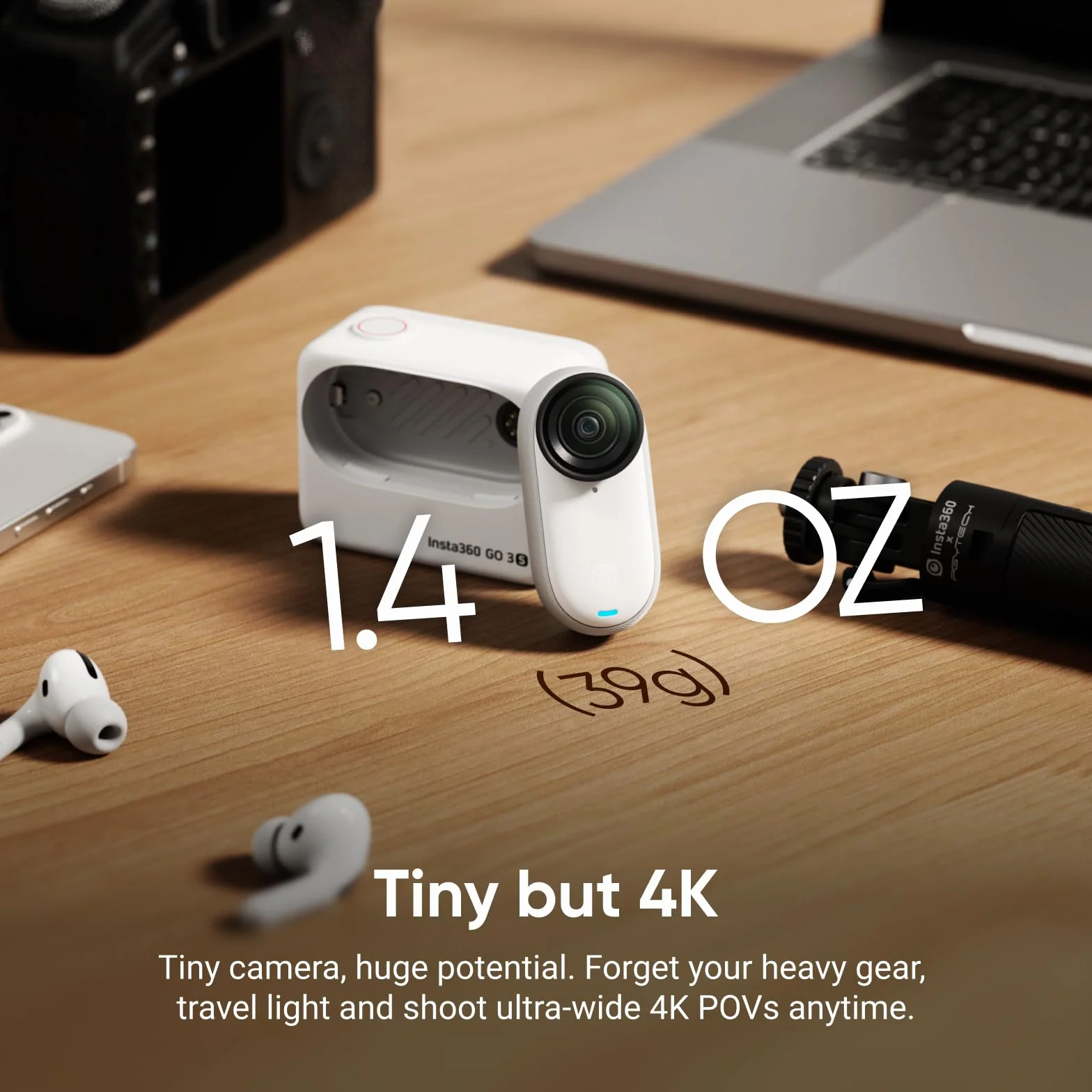 Insta360 GO 3S Cycling Multiview zestaw 128 GB biały – mała przenośna kamera do vlogowania 4K, bez użycia rąk, mocowanie w dowolnym miejscu, stabilizacja, żywotność baterii 140 min, wodoodporność 10 m