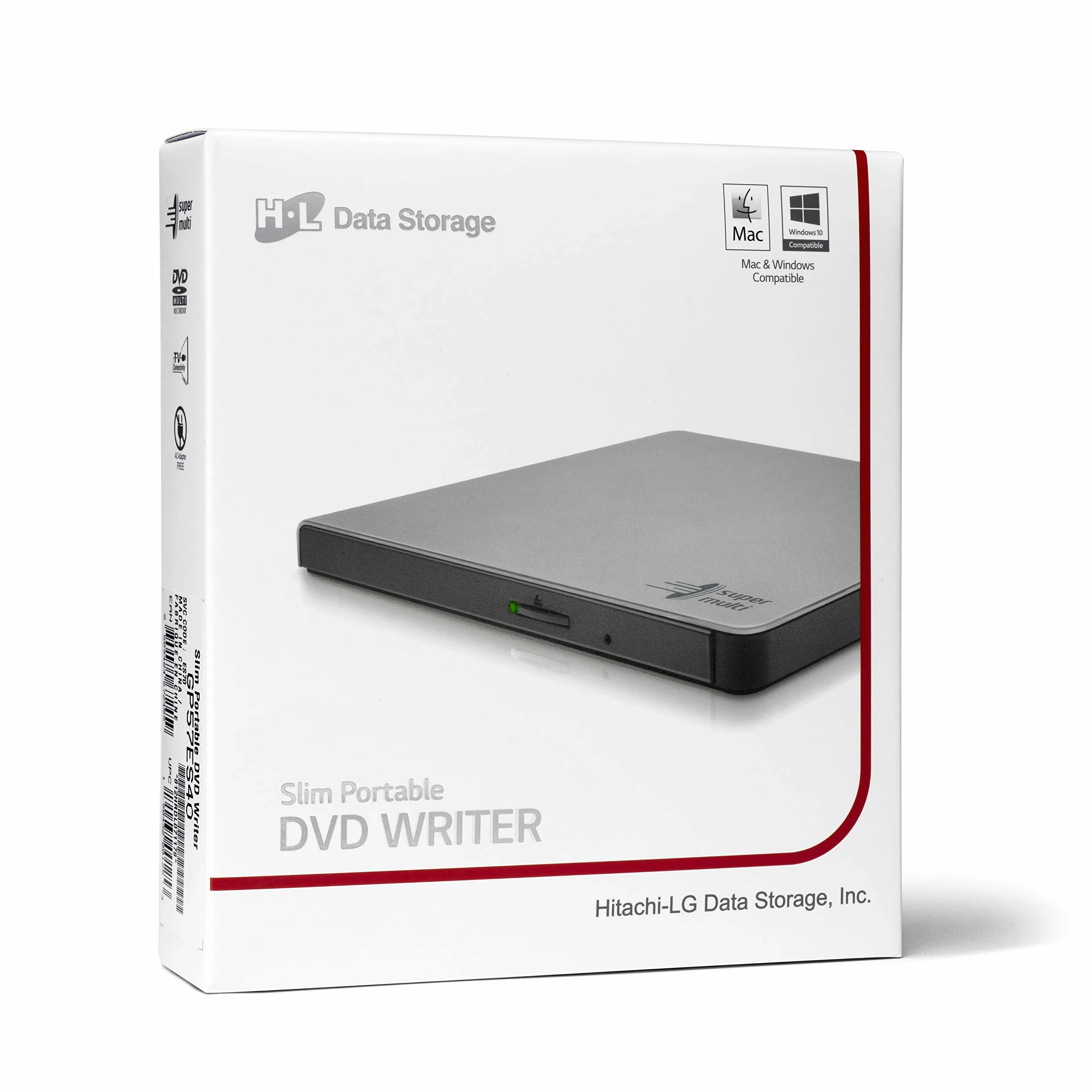 Hitachi-LG GP57 External DVD Drive, Slim Portable USB 2.0, 8x Speed, Silver