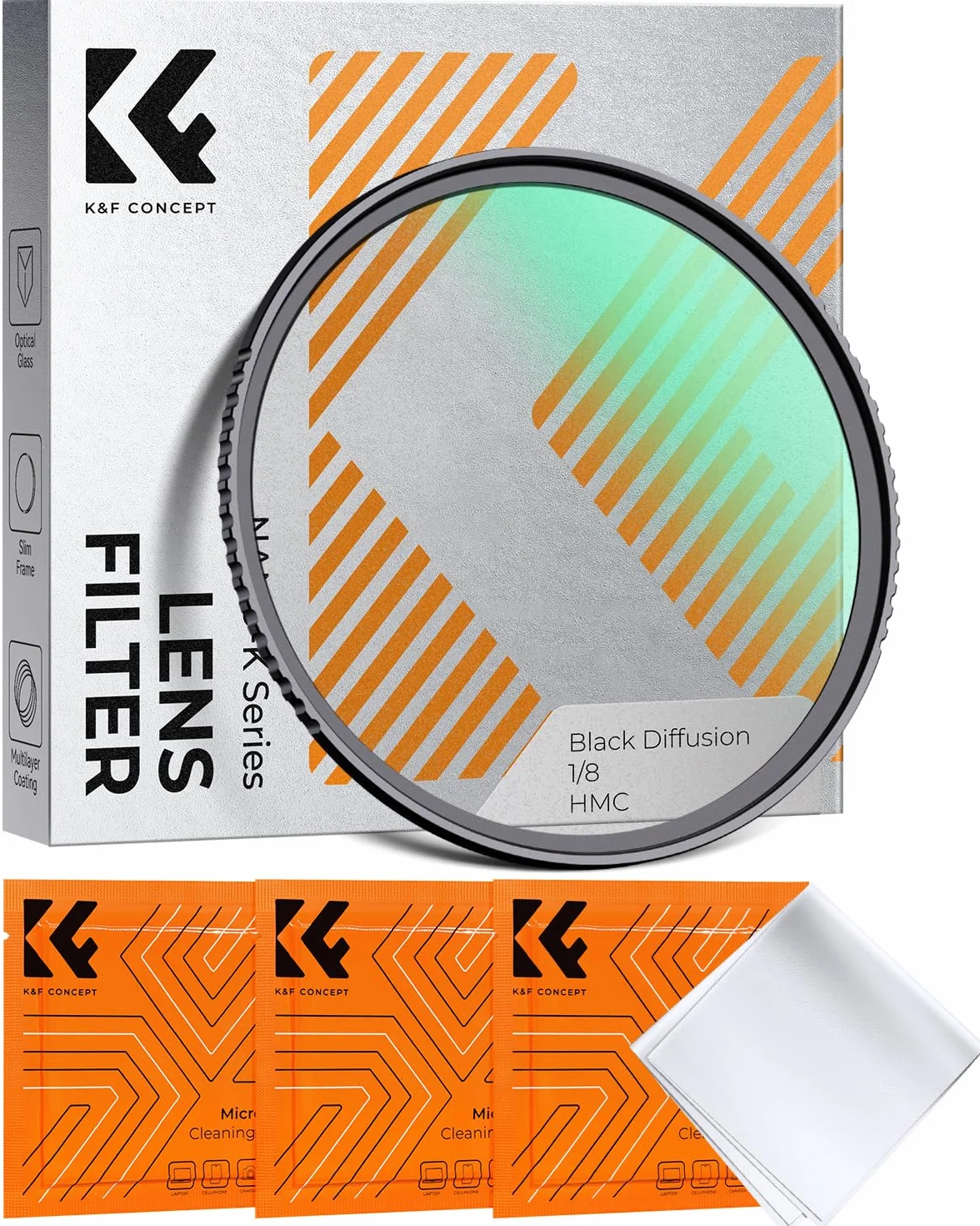 K&F CONCEPT Filtr 55 mm Black Promist 1/8 ze szkła optycznego z powłoką wielonawanową do nagrywania wideo/fotografii portretowej (nano-klear)