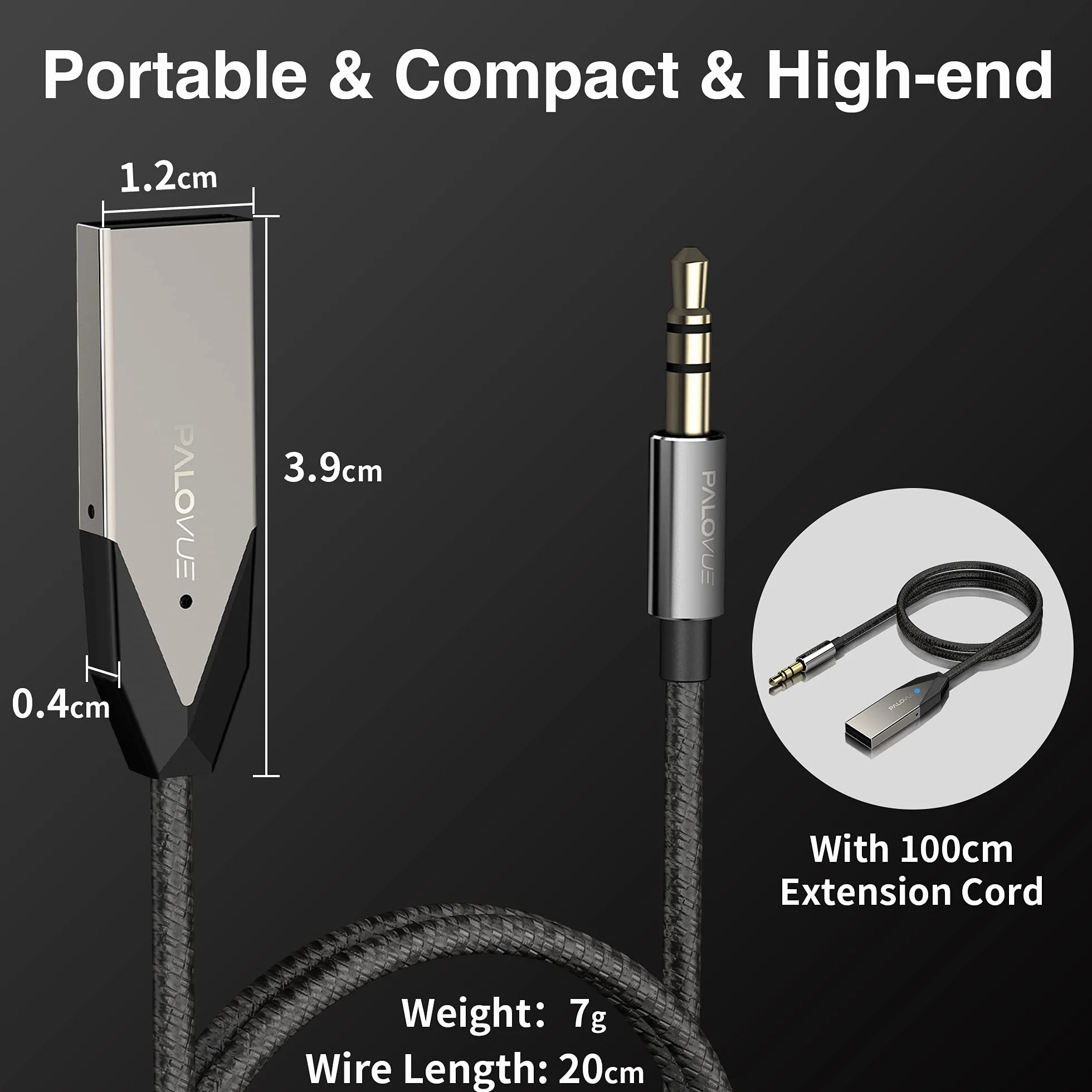 PALOVUE Adapter Bluetooth USB 3,5 mm do samochodu stereo z mikrofonem