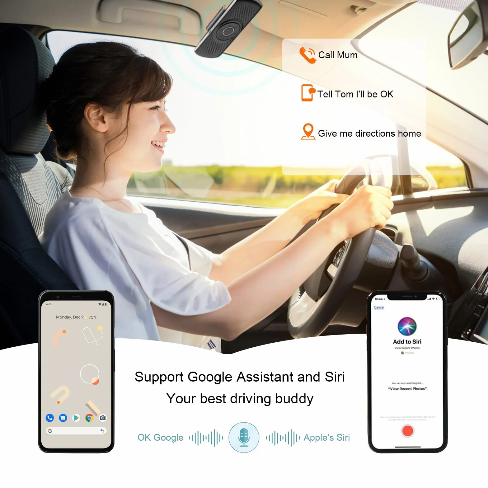 Zestaw Głośnomówiący Bluetooth 5.0 z Klipsem, Slotem na Kartę TF, Zintegrowanym Mikrofonem, Obsługą Siri i Asystenta Google, do Muzyki, GPS, Telefonu