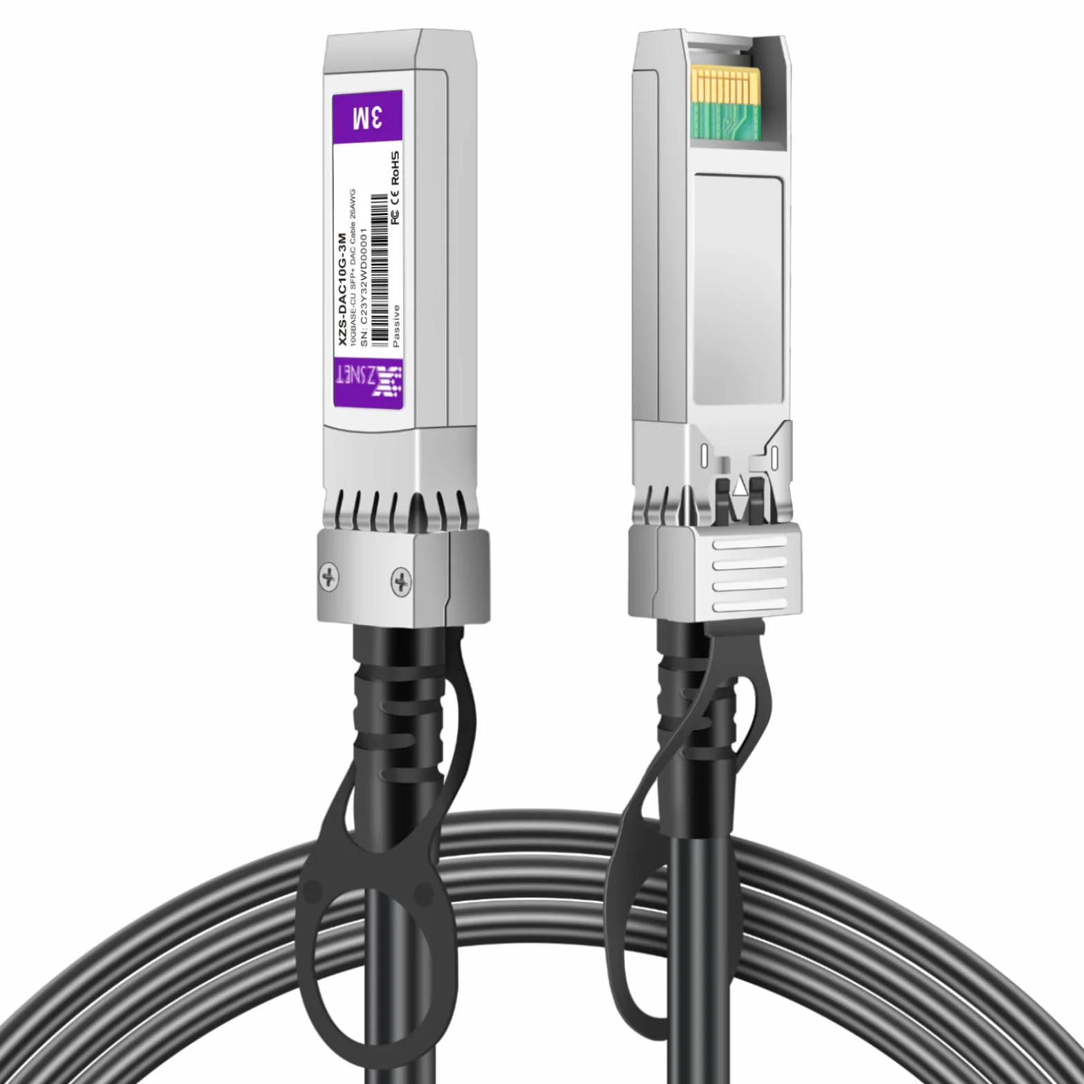 Kabel miedziany 10G SFP+ DAC, 10GBASE-CU SFP+ do SFP+, kompatybilny z Cisco SFP-H10GB-CU3M, Ubiquiti UACC-DAC-SFP10-3M, Meraki, Netgear i innych, 26AWG, 3M