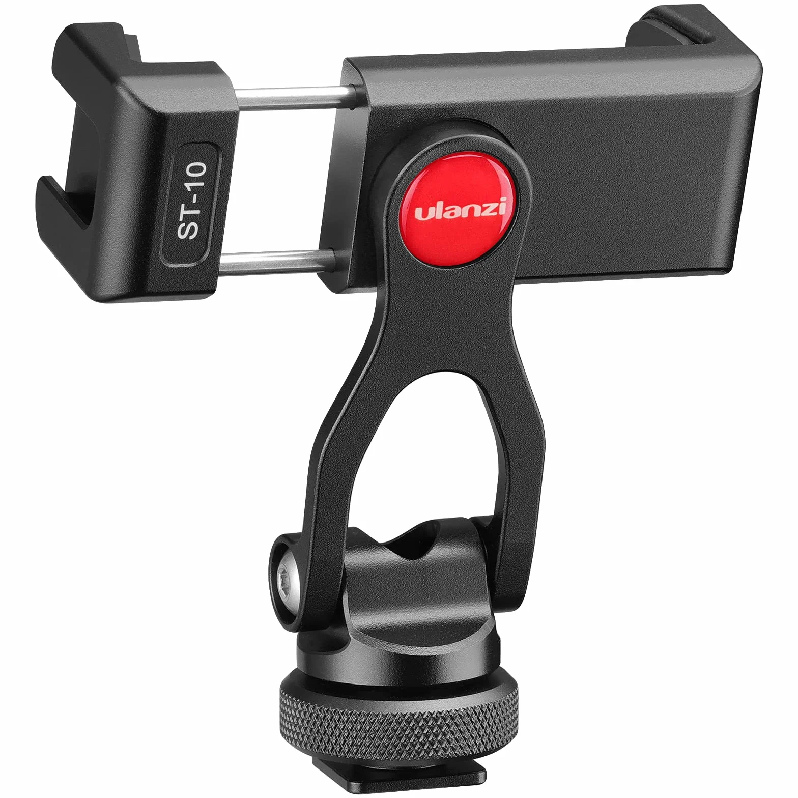 ULANZI Metalowy statyw do telefonu ST-10, uniwersalny adapter do smartfona 360° z 2 uchwytami na zimną stopkę, regulowany uchwyt zaciskowy do telefonu komórkowego, kompatybilny z iPhone, Samsung