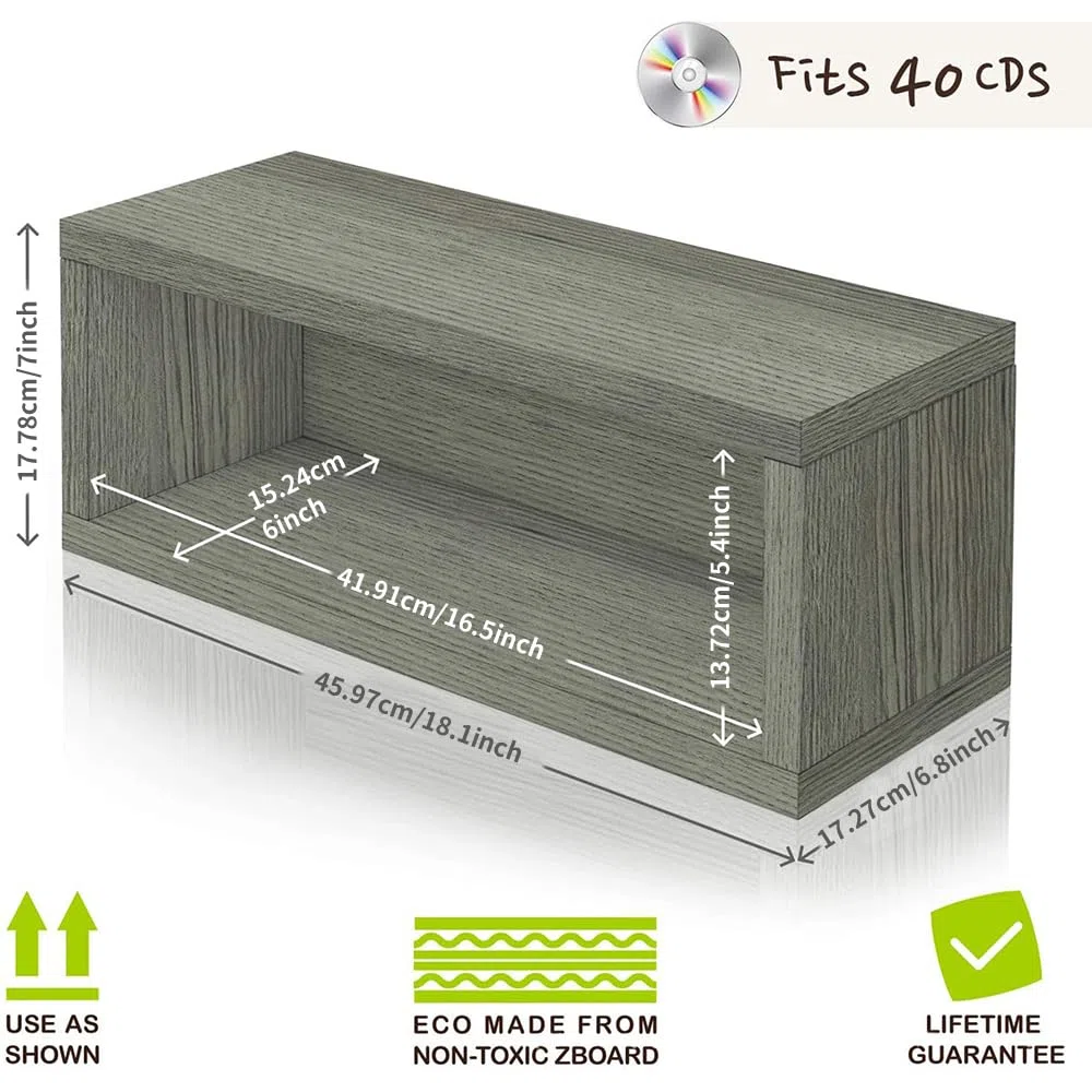 Drewniany uchwyt do przechowywania płyt CD, organizer na nośniki do ekspozycji na półkę, mieści 40 płyt CD, rustykalny wystrój domu lub biura, 17,27 x 45,97 x 17,78 cm, bez drzwi