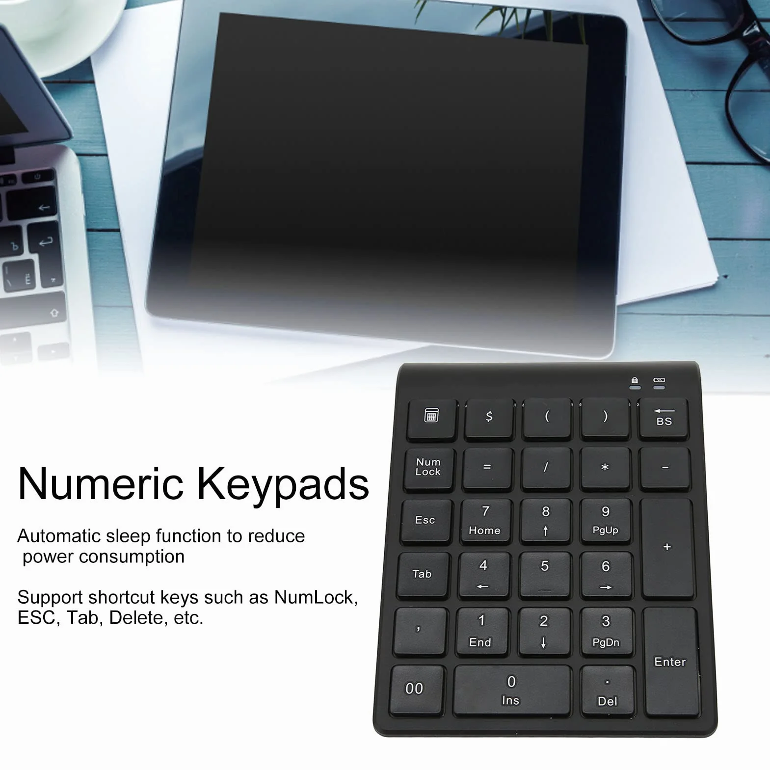 Bezprzewodowe Klawiatury Numeryczne, 27 Klawiszy Bluetooth Przenośny Numer Numpad Szybki Transfer Danych Automatyczna Klawiatura do Gier w Trybie Uśpienia Obsługa Klawiszy Skrótów do Laptopa Tablet