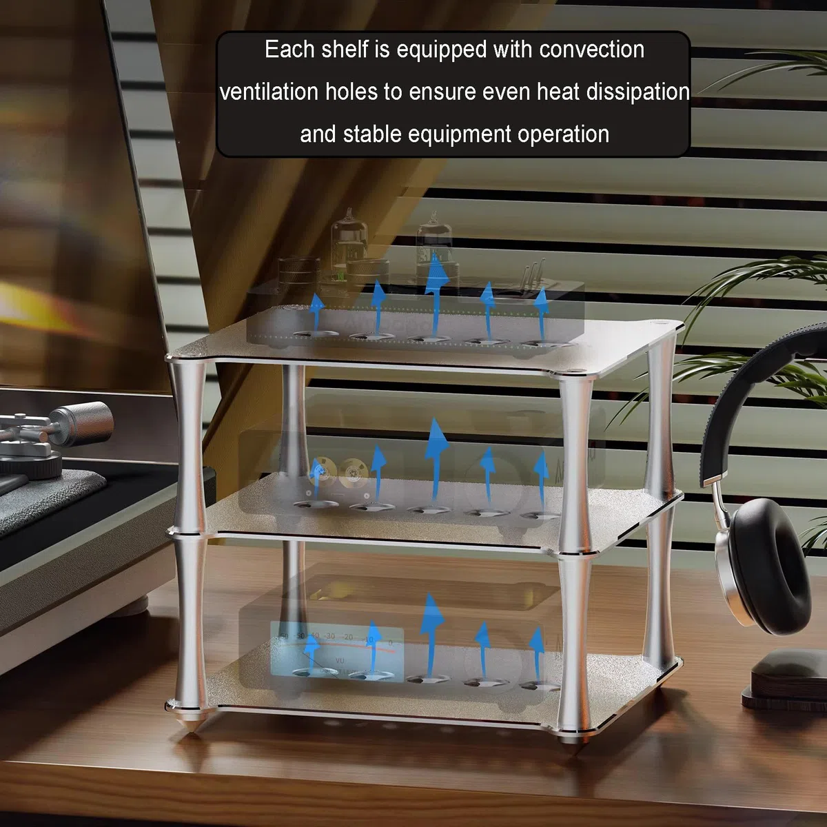 Mini stojak na komponenty audio, 3-poziomowy stojak na wzmacniacz, stojak na biurko ze stopu aluminium, z wentylowanymi otworami, do sprzętu audio HiFi, wzmacniacz Dac, srebrny