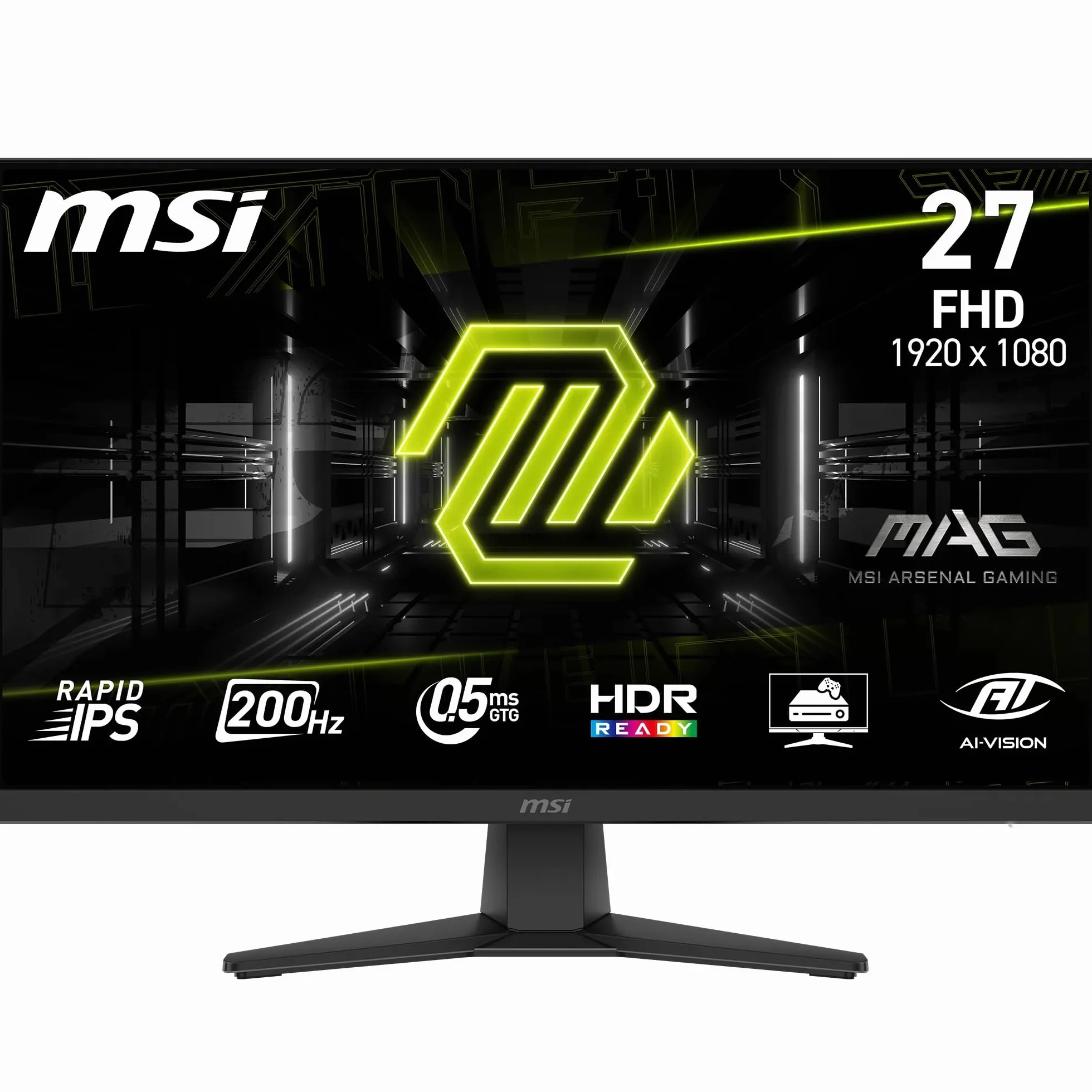 MSI Mag 272F Monitor Gaming 27", FHD 1920x1080, 200Hz, 0,5ms, HDR Ready, AMD FreeSync Premium, Eye Care, AI Vision, HDMI 2.0b, DP 1.2a, regulowany uchwyt nachylenia, mocowanie VESA, czarny