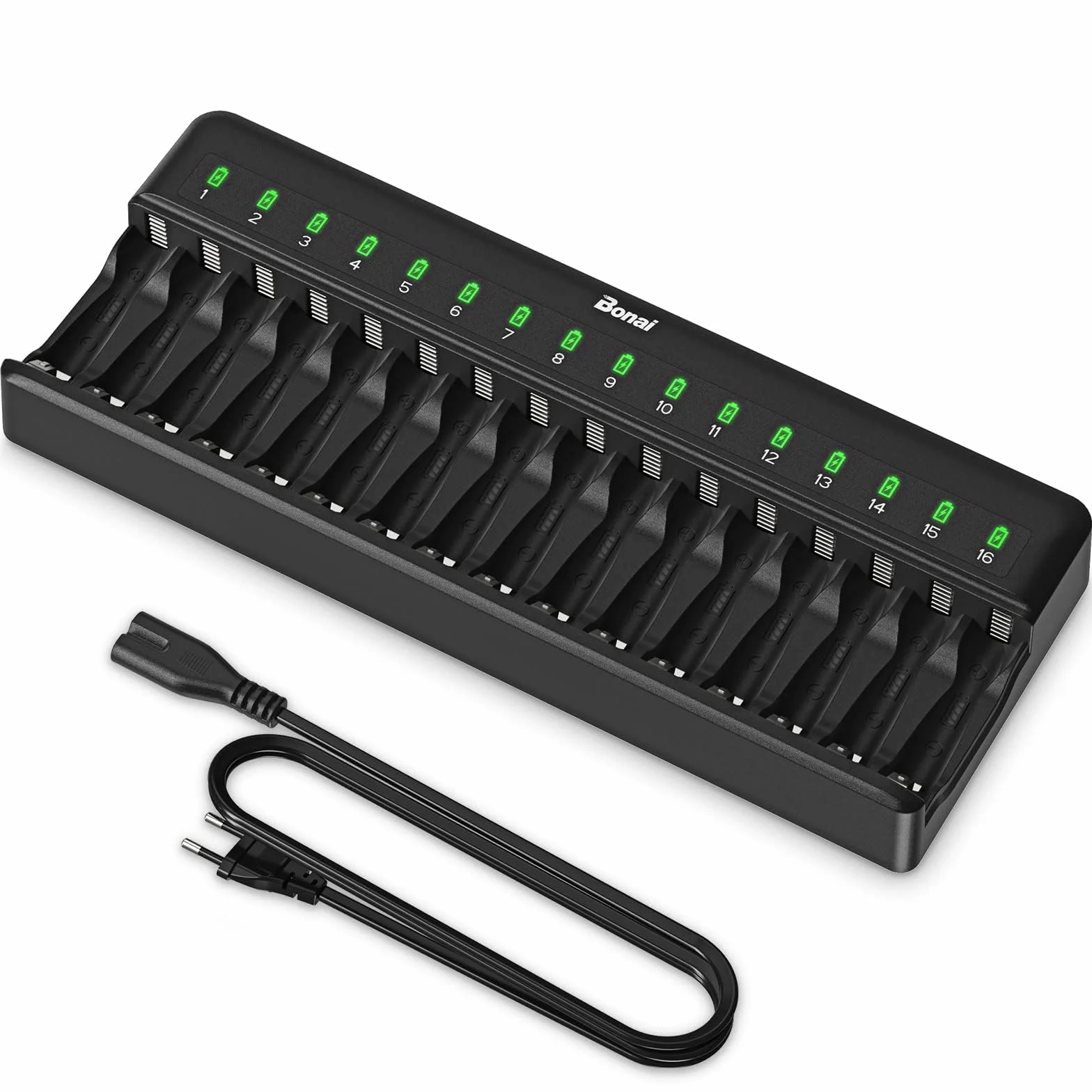 Ładowarka BONAI AA AAA 16-gniazdowa uniwersalna inteligentna LED do akumulatorów NI-MH NI-CD