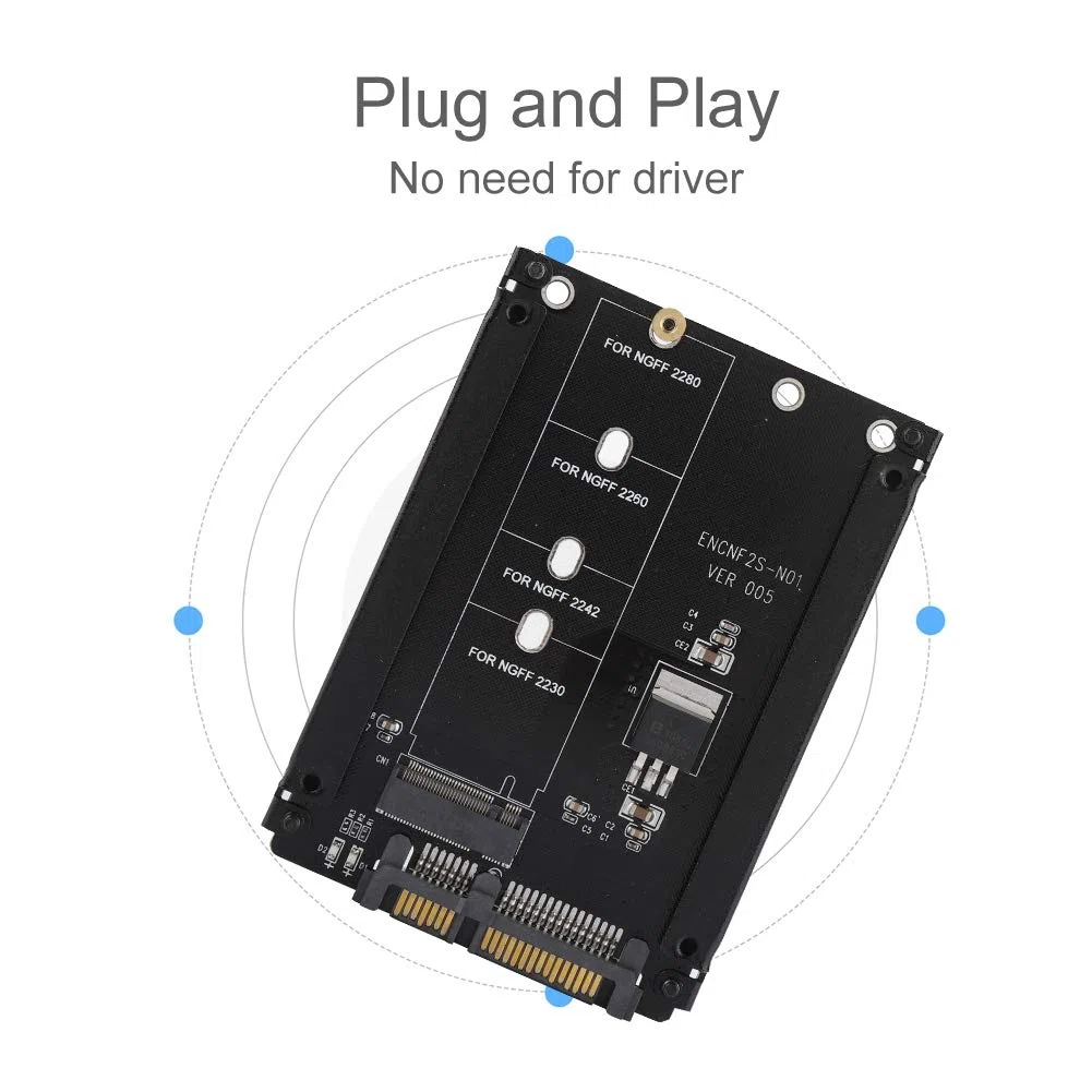 Adapter M.2 NGFF do SATA Keenso, M.2 B Key do 2.5in, Plug and Play, 22pin, 3-8cm, Czarny
