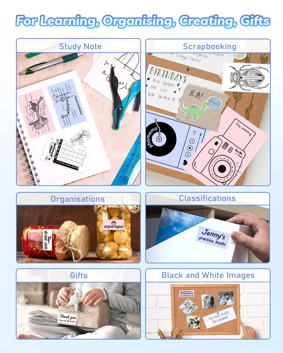 Phomemo P2S Mini Drukarka Fotograficzna, Mini Drukarka Bluetooth, Przenośna Drukarka Termiczna 300 dpi z 3 Rolkami Papieru, Kompatybilna z iOS i Androidem, do zdjęć, zdjęć, prezentów