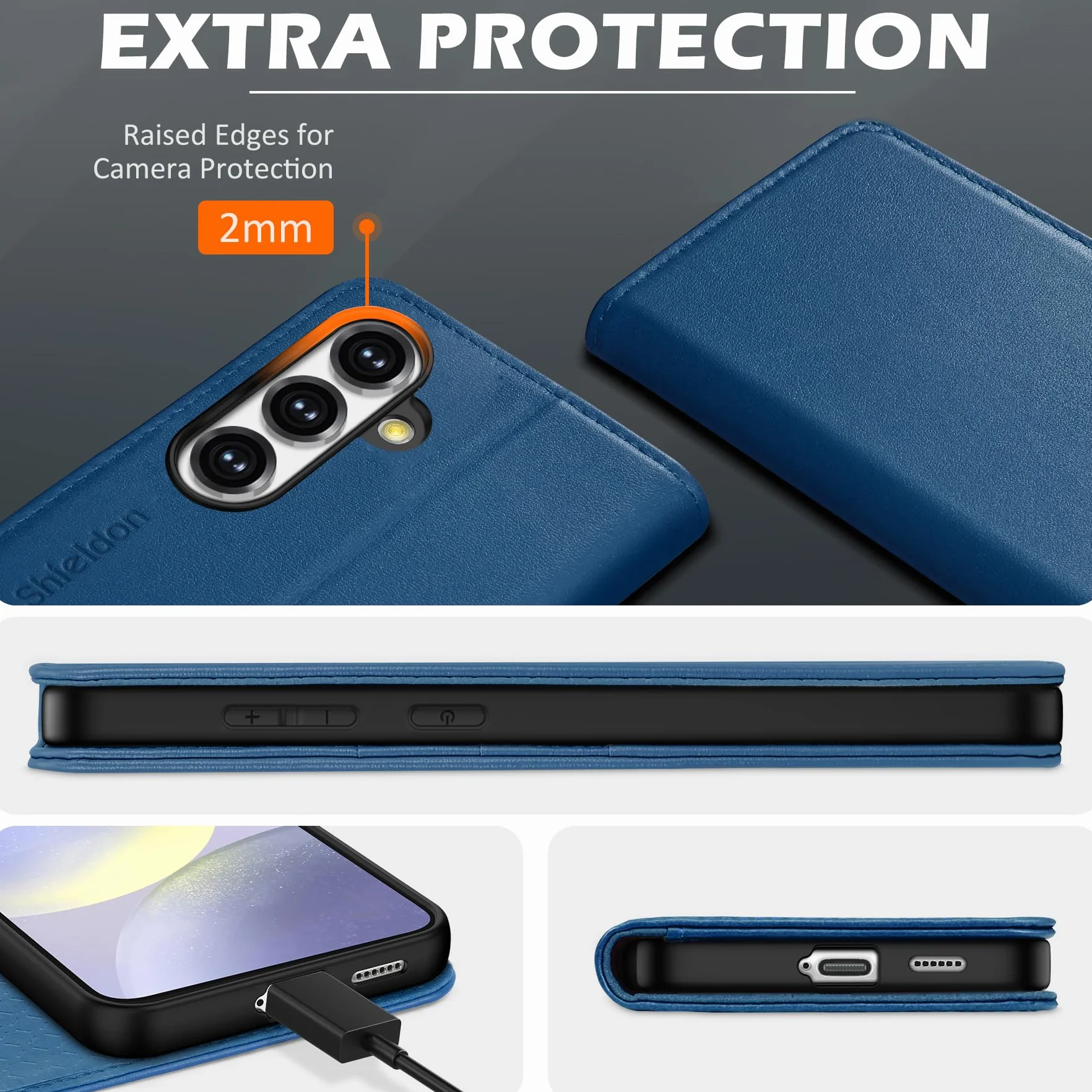 SHIELDON Etui portfelowe na telefon Galaxy S25 5G, etui z klapką z prawdziwej skóry [etui na karty] [podpórka] [blokada RFID] [wewnętrzna powłoka TPU] magnetyczne, odporne na wstrząsy, kompatybilne z