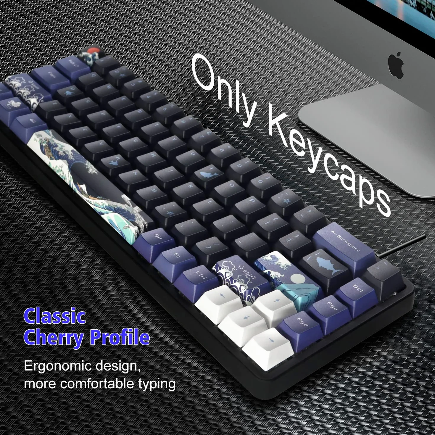 Nasadki klawiszy PBT 60 procent, Great Wave Off Kanagawa japońskie nasadki klawiszy, niestandardowy zestaw nasadek klawiszy DYE-Sub, nasadki klawiszy z profilem Cherry do 61/64/66/68 Cherry Gateron MX