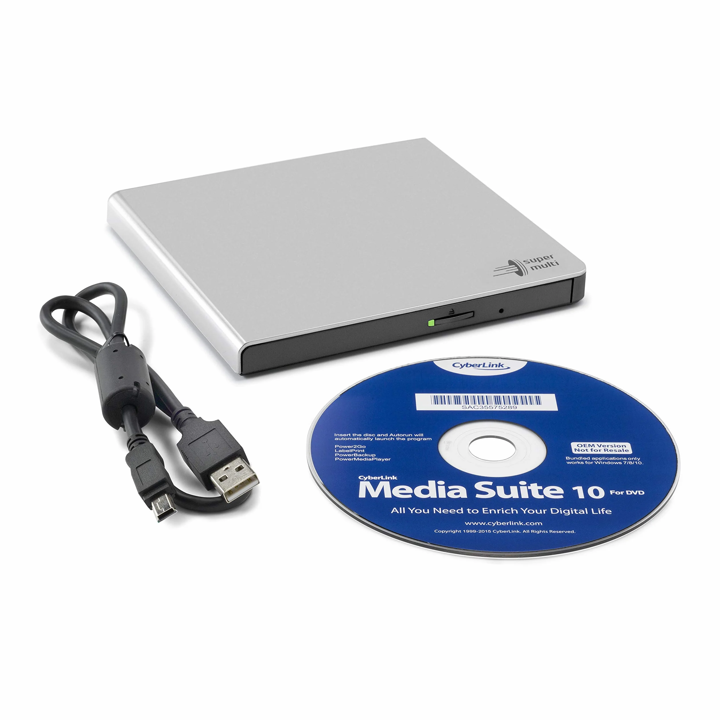 Hitachi-LG GP57 External DVD Drive, Slim Portable USB 2.0, 8x Speed, Silver