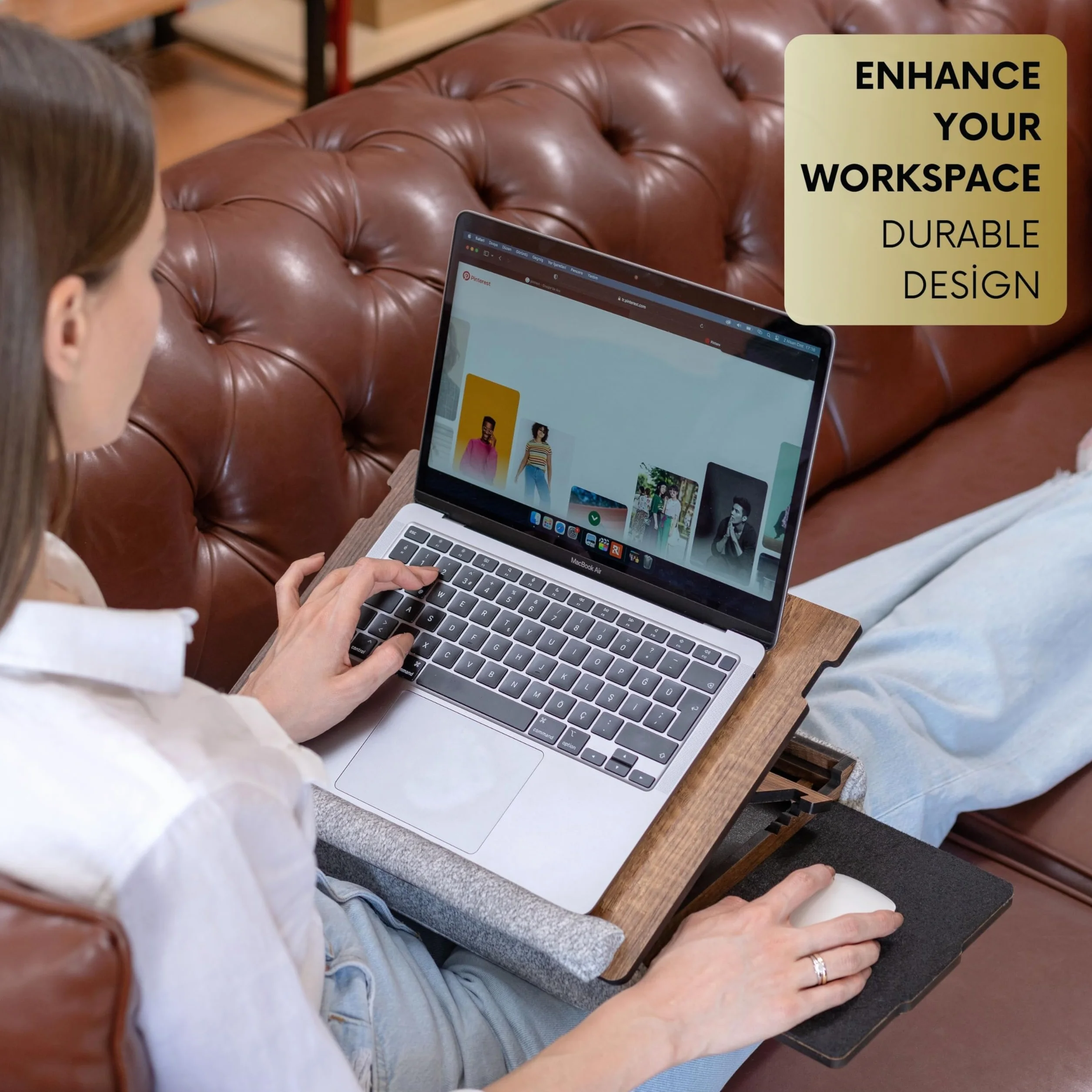 Vigo Wood Taca na laptopa ergonomiczna regulowana wysokość amortyzowane dno szuflada pod mysz