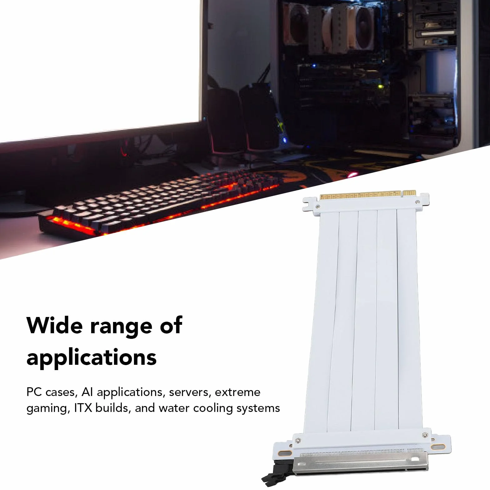 Kabel Riser PCIE 4.0 X16, Elastyczny Kabel Przedłużający GPU 128 Gbps, Riser PCIE Kompatybilny z Interfejsami 4.0 3.0 2.0 1.0 (20 cm)