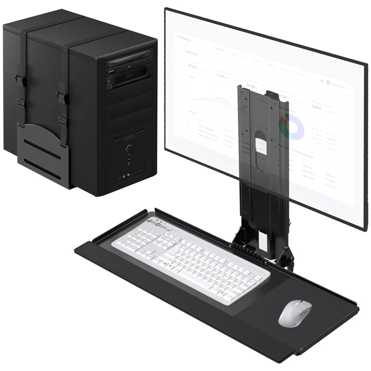 Uchwyt ścienny do monitora i klawiatury z uchwytem na procesor do monitorów 81.3 cm (maks. 25 kg), tacą na klawiaturę (obciążenie 2 kg) i uchwytem na procesor (pojemność 10 kg) - regulacja wysokości