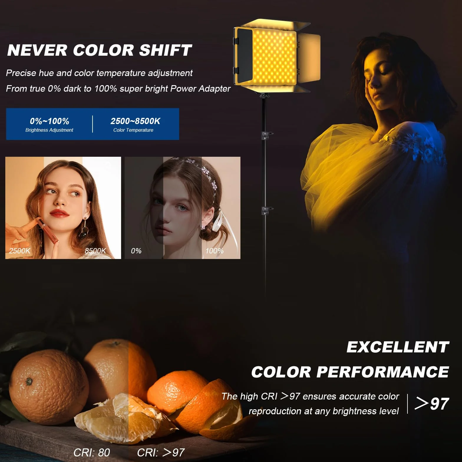 Soonpho Zestaw 2 paneli świetlnych RGB LED z drzwiami do stodoły 2500-8500 K, ściemniane, 20 W, oświetlenie studyjne, ze statywem 1,6 m i uchwytem na telefon komórkowy do transmisji wideo YouTube na