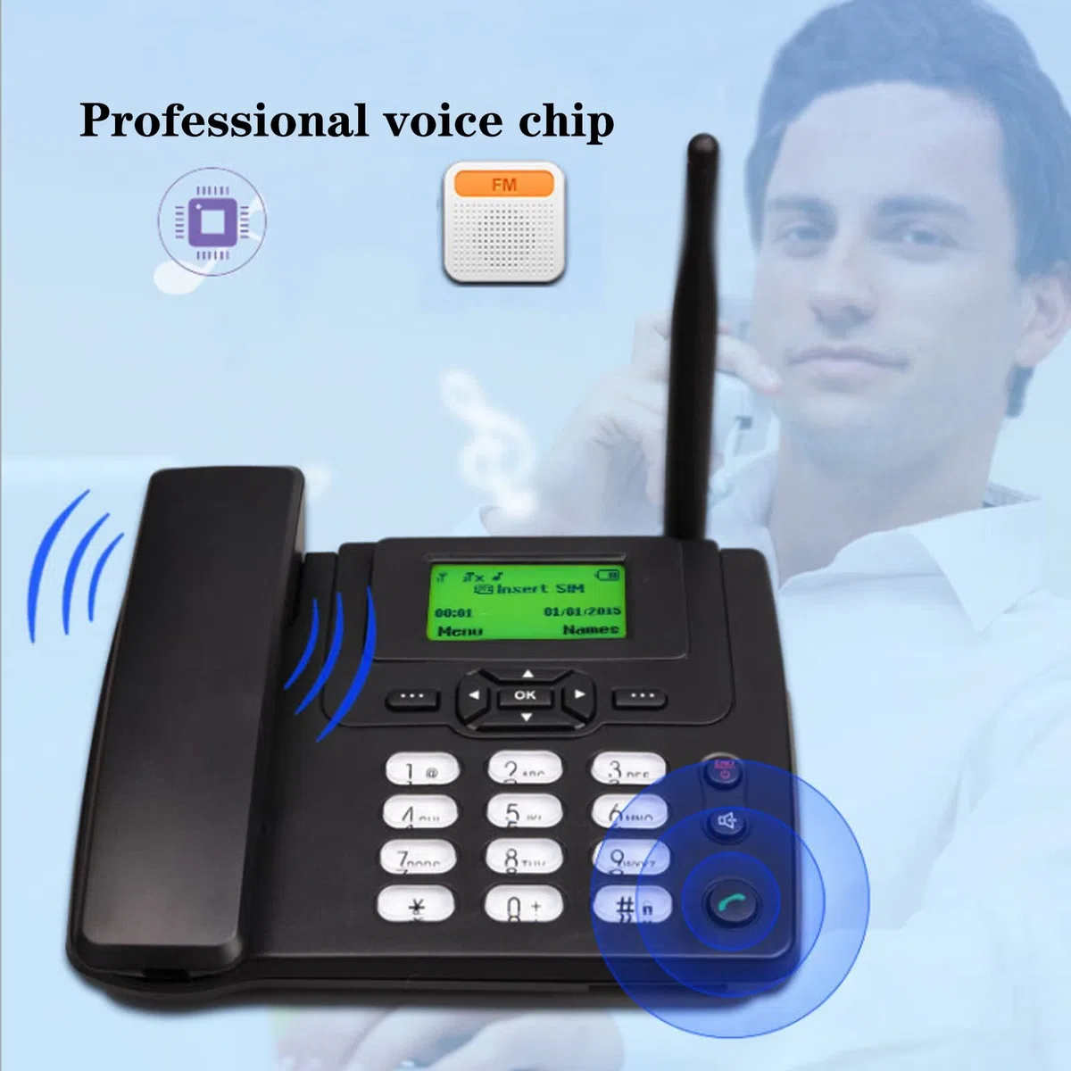 IBOWZ Telefon przewodowy na biurko dwupasmowy telefon komórkowy GSM, telefon biurkowy, bezprzewodowy telefon stacjonarny, telefon stacjonarny, telefon stacjonarny do domowego biura, hotelu, funkcja