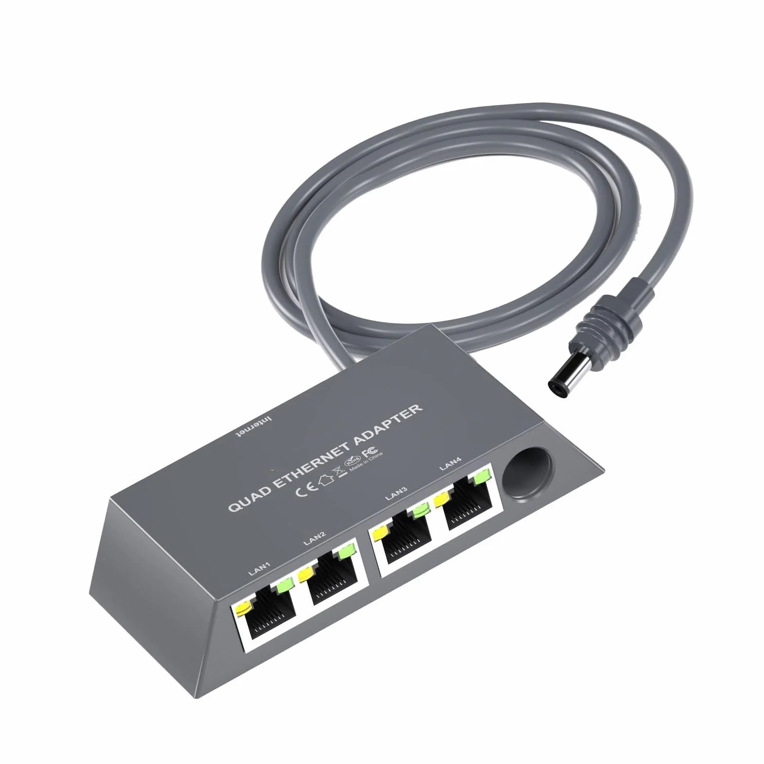 Adapter Ethernet 3. Generacji, 4-portowy Adapter Sieciowy z Kablem Ethernet, Przewodowe Zewnętrzne Urządzenie Sieciowe ze Stabilnym Połączeniem, Idealny dla 4 urządzeń Połączonych w sieć o