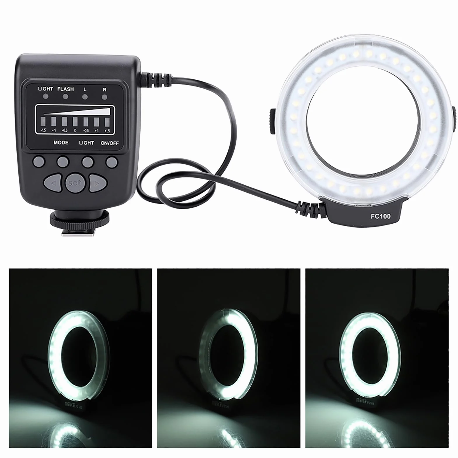 FC 100 Pierścieniowa Błyskowa LED do Makrofotografii, Stroboskopowa, Plastikowa, 5000K, Biała
