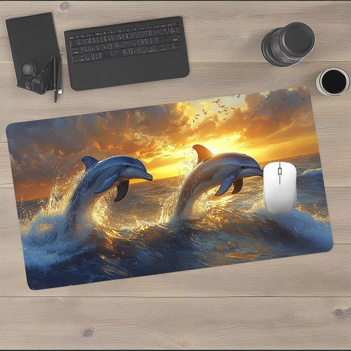 Gamingowa podkładka pod mysz XXL, delfin, zwierzęta, 120 x 60 x 0,3 cm, wodoodporna, antypoślizgowa podkładka na biurko, poprawia precyzję i prędkość, akcesoria gamingowe na biurko, model 03138