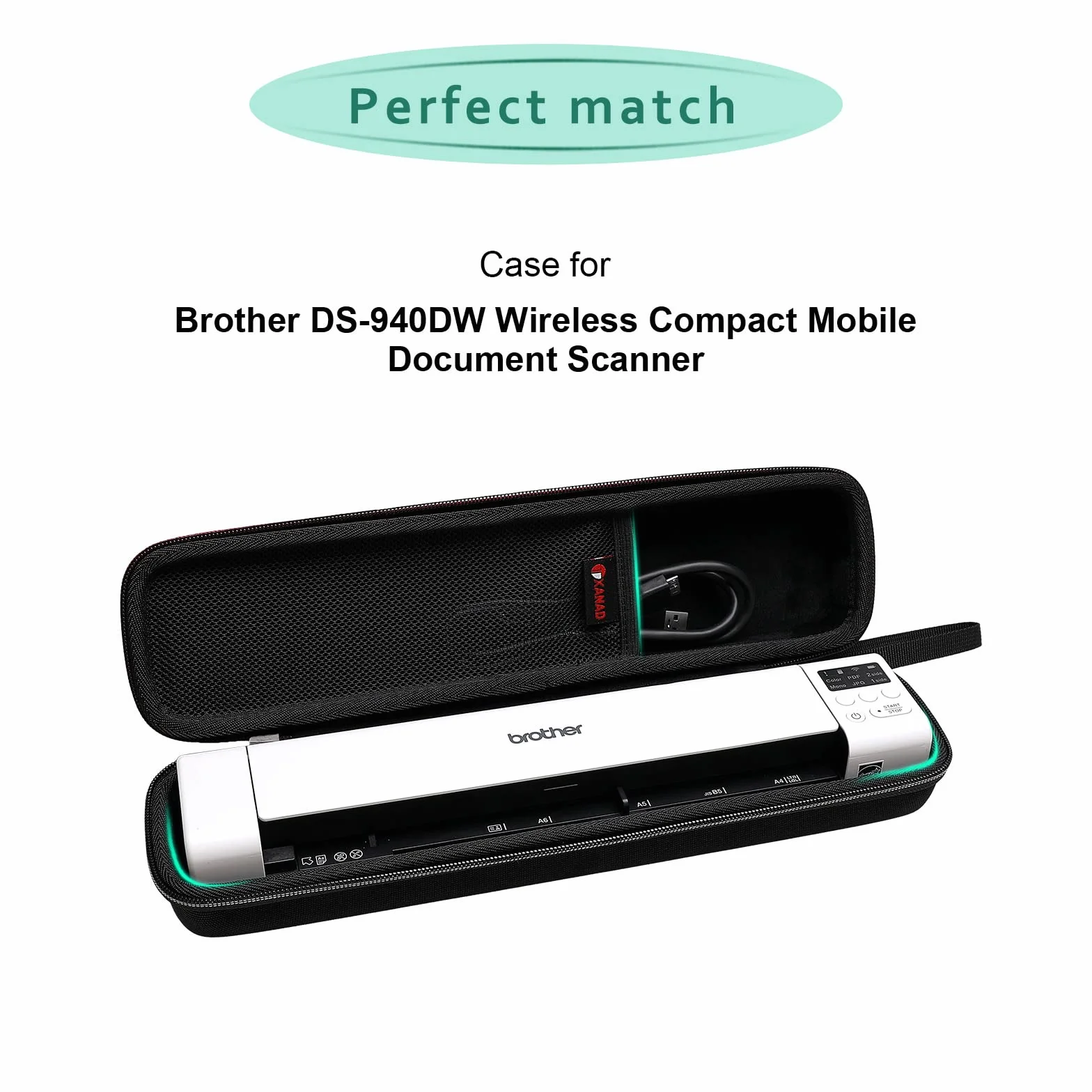 XANAD Pokrowiec na skaner dokumentów, kompatybilny z Brother DS-640 / DS-740 / DS-940 mobilny skaner A4 obustronny WLAN Scan to USB