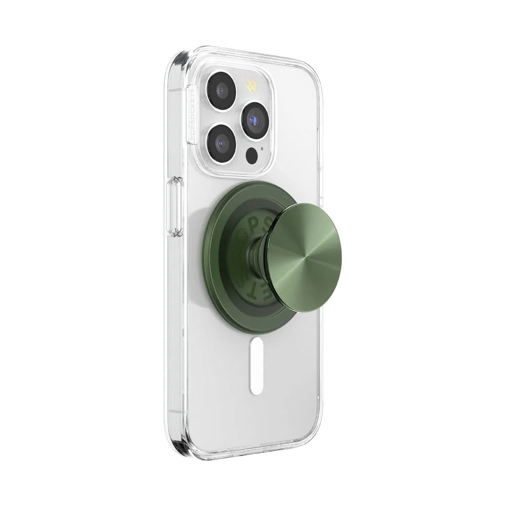 PopSockets: PopGrip Round do MagSafe – pierścień adaptera do MagSafe w zestawie – rozszerzany stojak na telefon i uchwyt z wymienną górną częścią do smartfonów i etui – Alum Radial Olive
