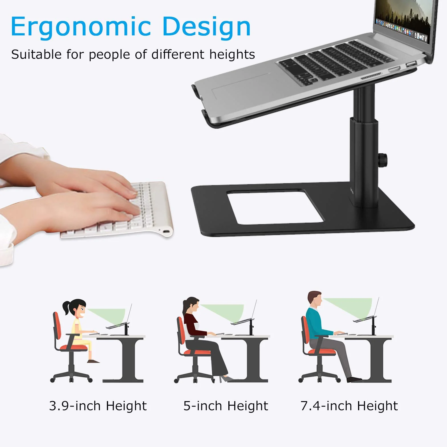 BoYata Stojak na laptopa, wentylowany uchwyt na laptopa z regulacją wysokości, Stojak na notebooka kompatybilny z komputerami MacBook Pro/Air, Dell, HP, Samsung, Acer 10–17" (Czarny)