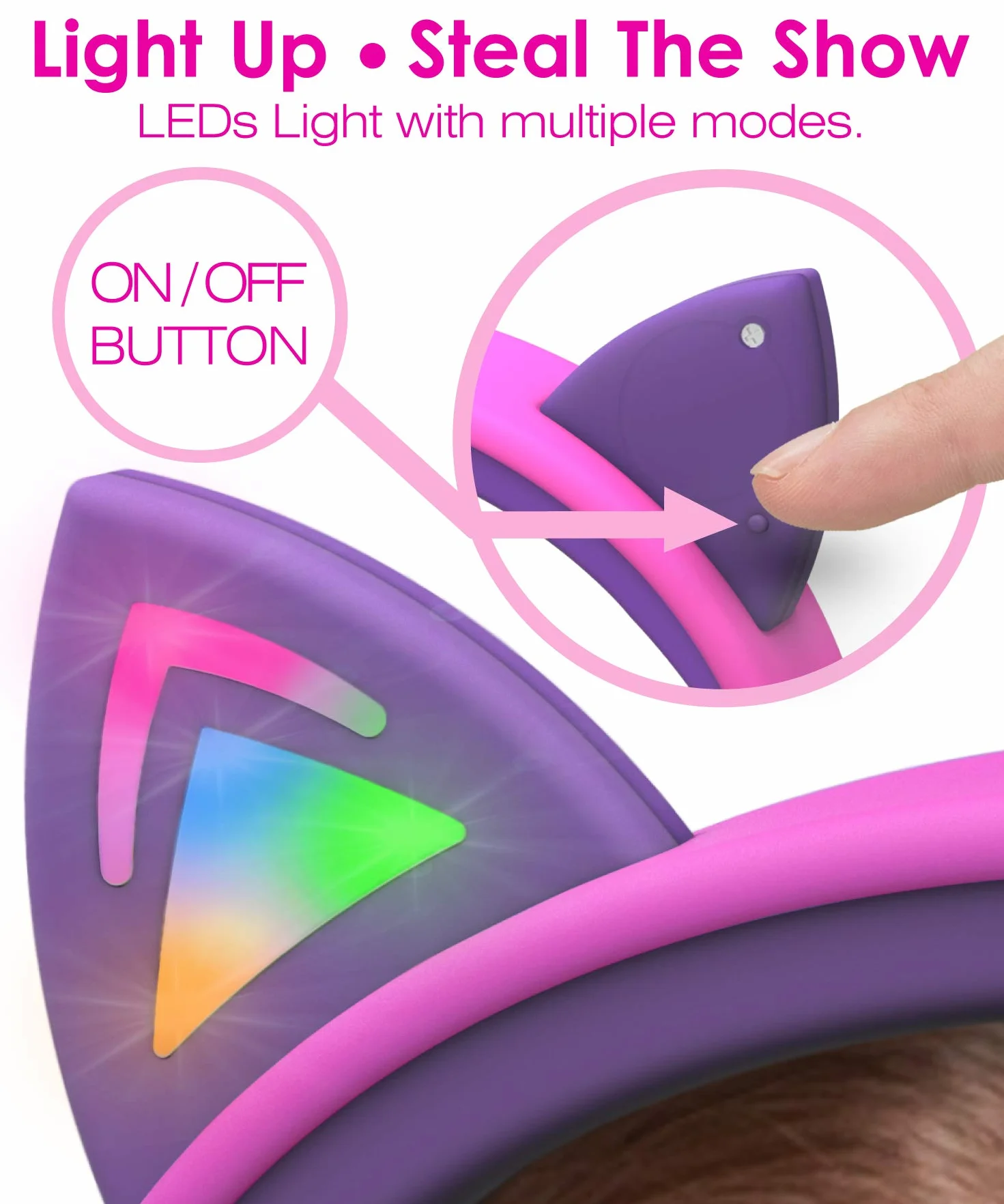 FosPower Słuchawki dla Dzieci LED Uszy Kota, Ograniczenie Głośności 85dB, Przewodowe 3,5mm, Róż/Fiolet