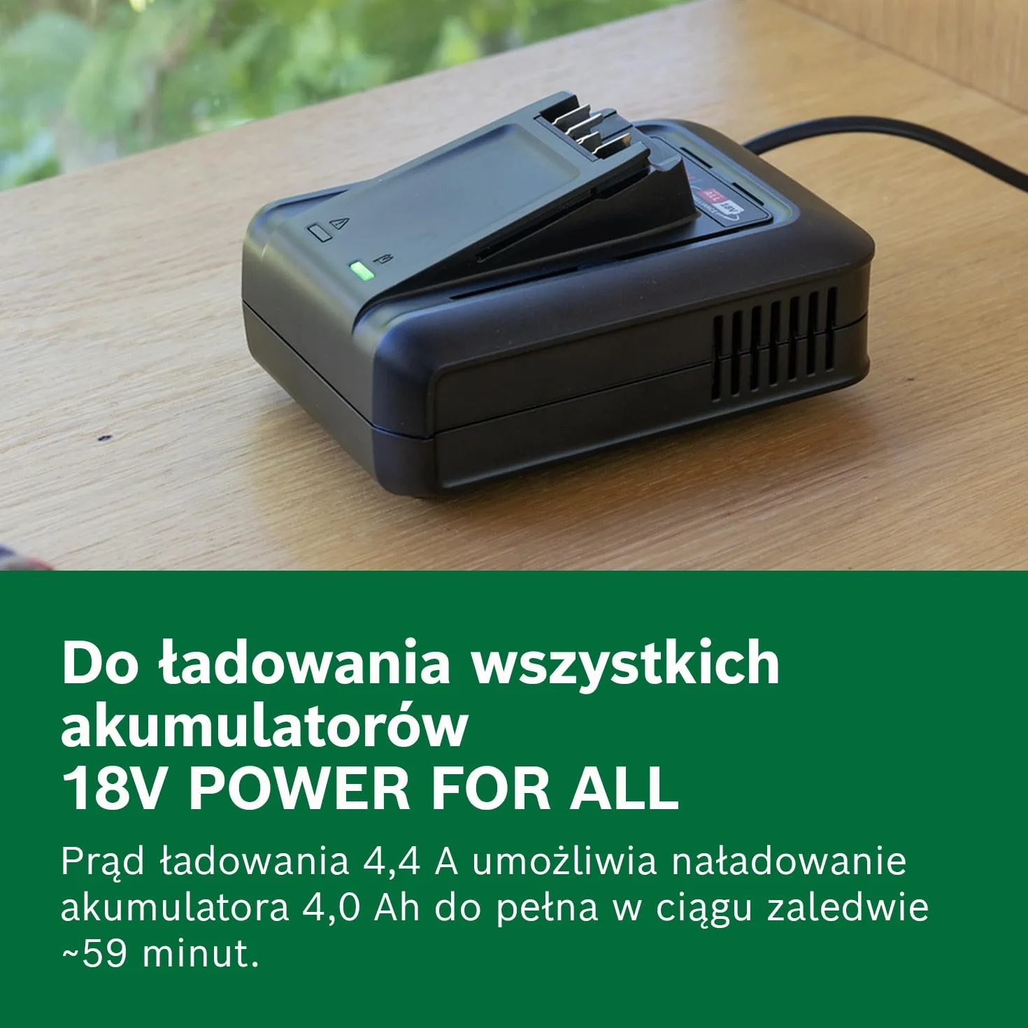 Bosch szybka ładowarka AL 18V-44 (system 18V, czas ład. ak. 2,0/2,5/4,0/6,0 Ah: 34/44/59/87 min, zintegrowany uchwyt ścienny)