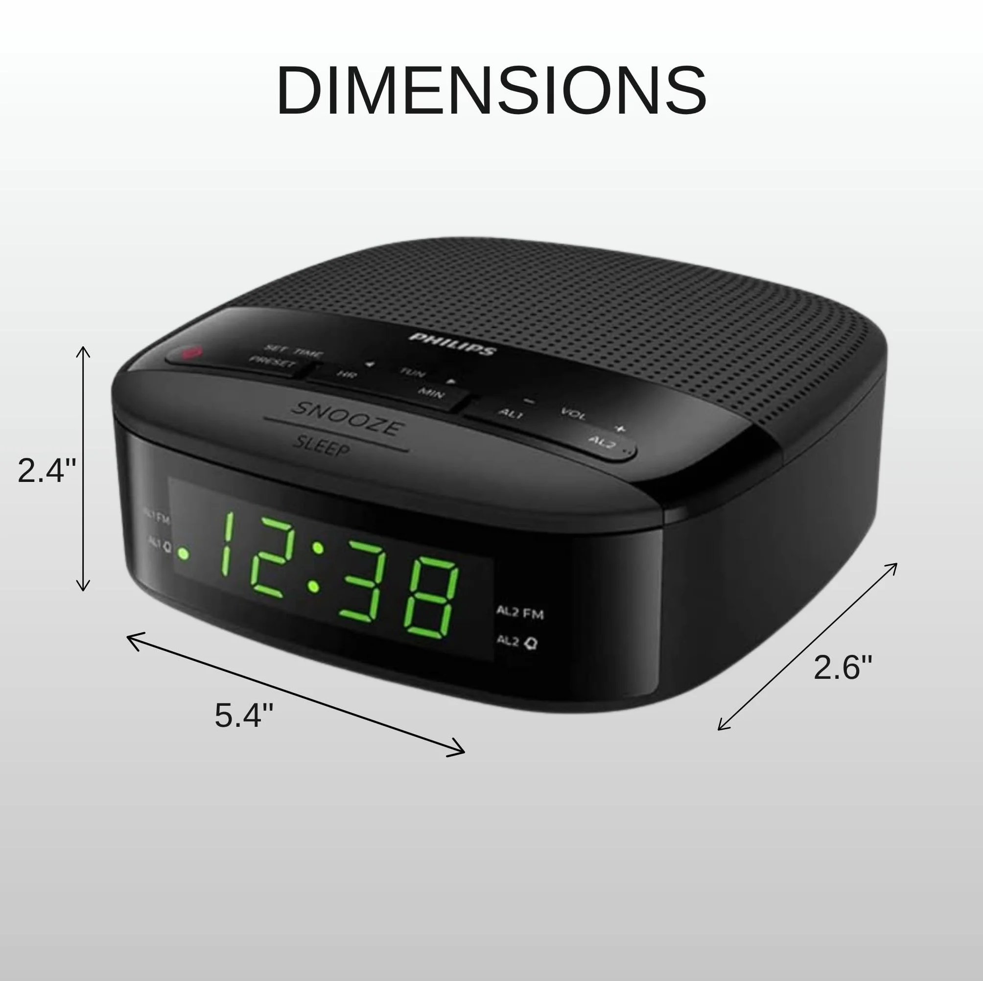 Philips Audio Radiobudzik FM (podwójny alarm, funkcja uśpienia, kompaktowa konstrukcja, radio cyfrowe FM, zabezpieczenie baterii) - 2020/2021 model TAR3205/12