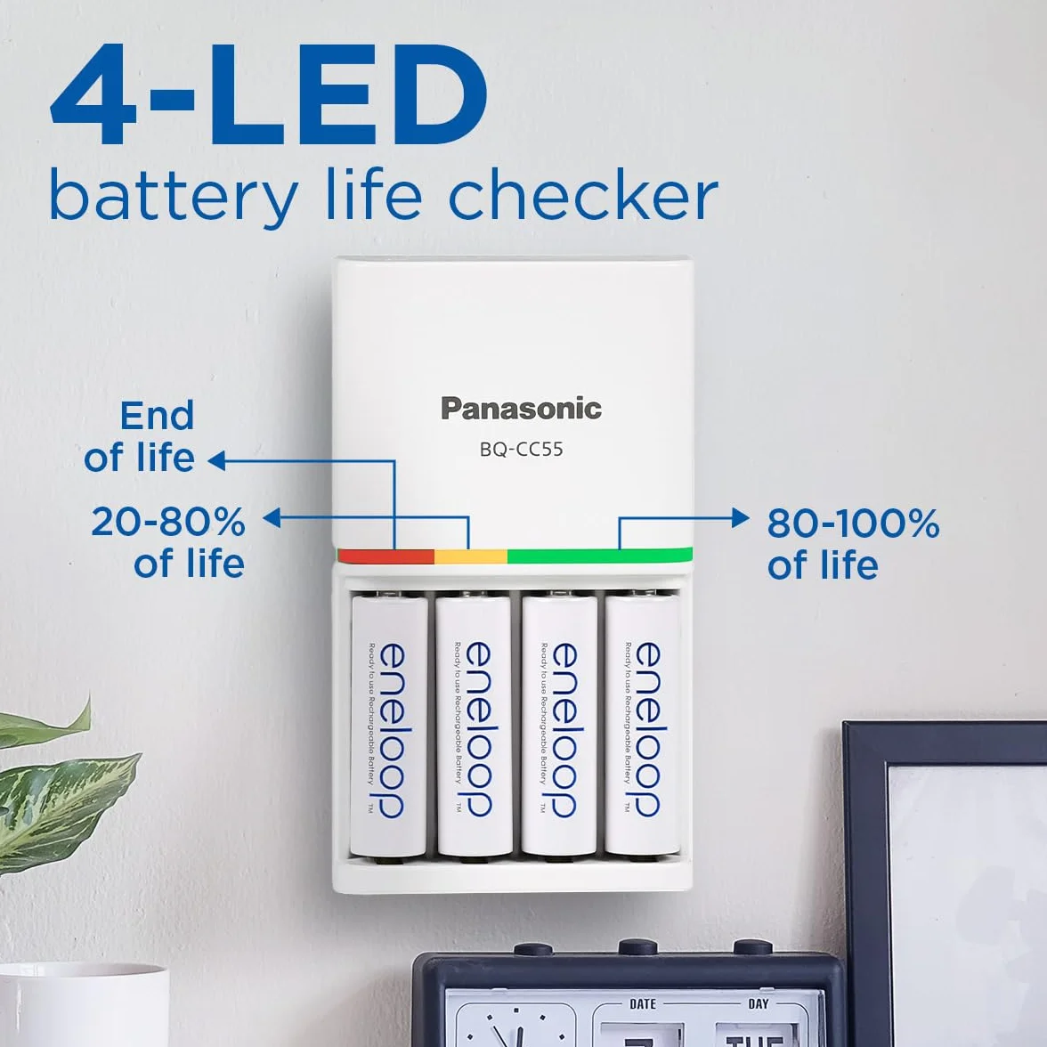 Panasonic eneloop SmartPlus ładowarka do 1-4 baterii AA/AAA Ni-MH, 4 wskaźniki LED i 10 funkcjami bezpieczeństwa, w tym 4 akumulatory eneloop AA/Mignon, zwiększona pojemność min. 2000