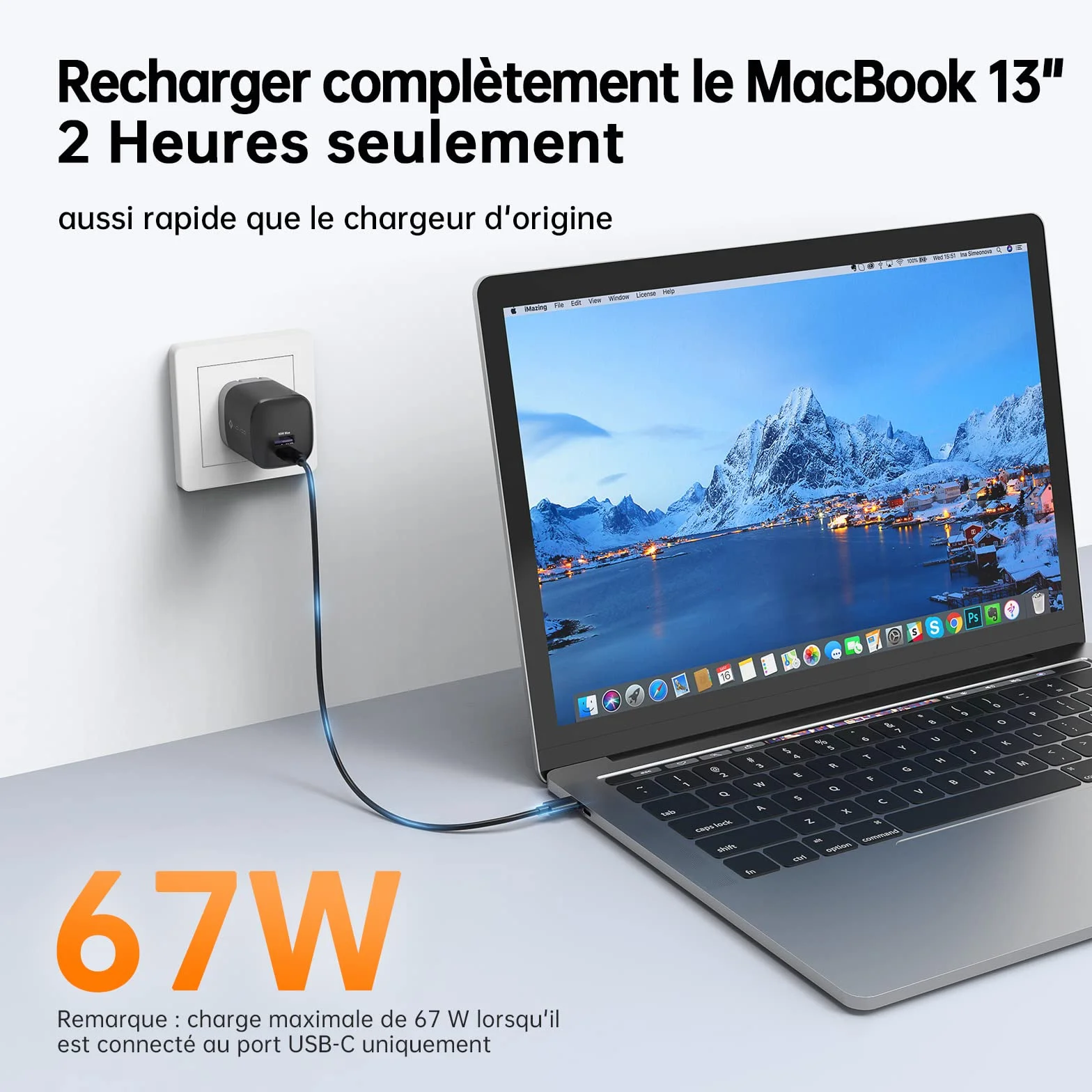 NOVOO 67W ładowarka USB C, szybka ładowarka z 2 portami USB, 1 m kabel w zestawie, uniwersalny adapter do ładowania kompatybilny z iPhone 14 15 Plus Pro Max Air iPad, Macbook Galaxy S23
