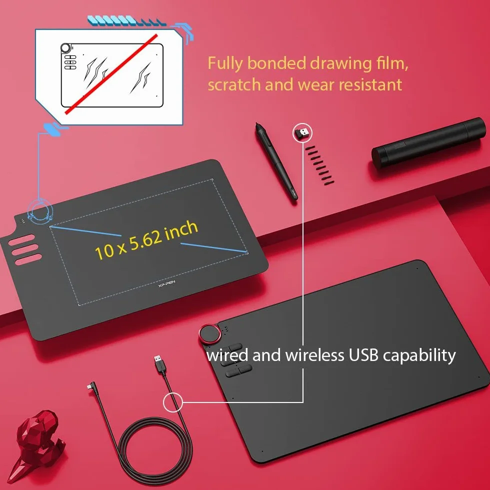 XP-Pen Deco 03 Graficzny Rysunek Tablet z pasywnym ołówkiem bez baterii i klawiszy dotykowych (poziomy ciśnienia 8192) Jest wyposażony w najnowsze oprogramowanie ArtRage Lite