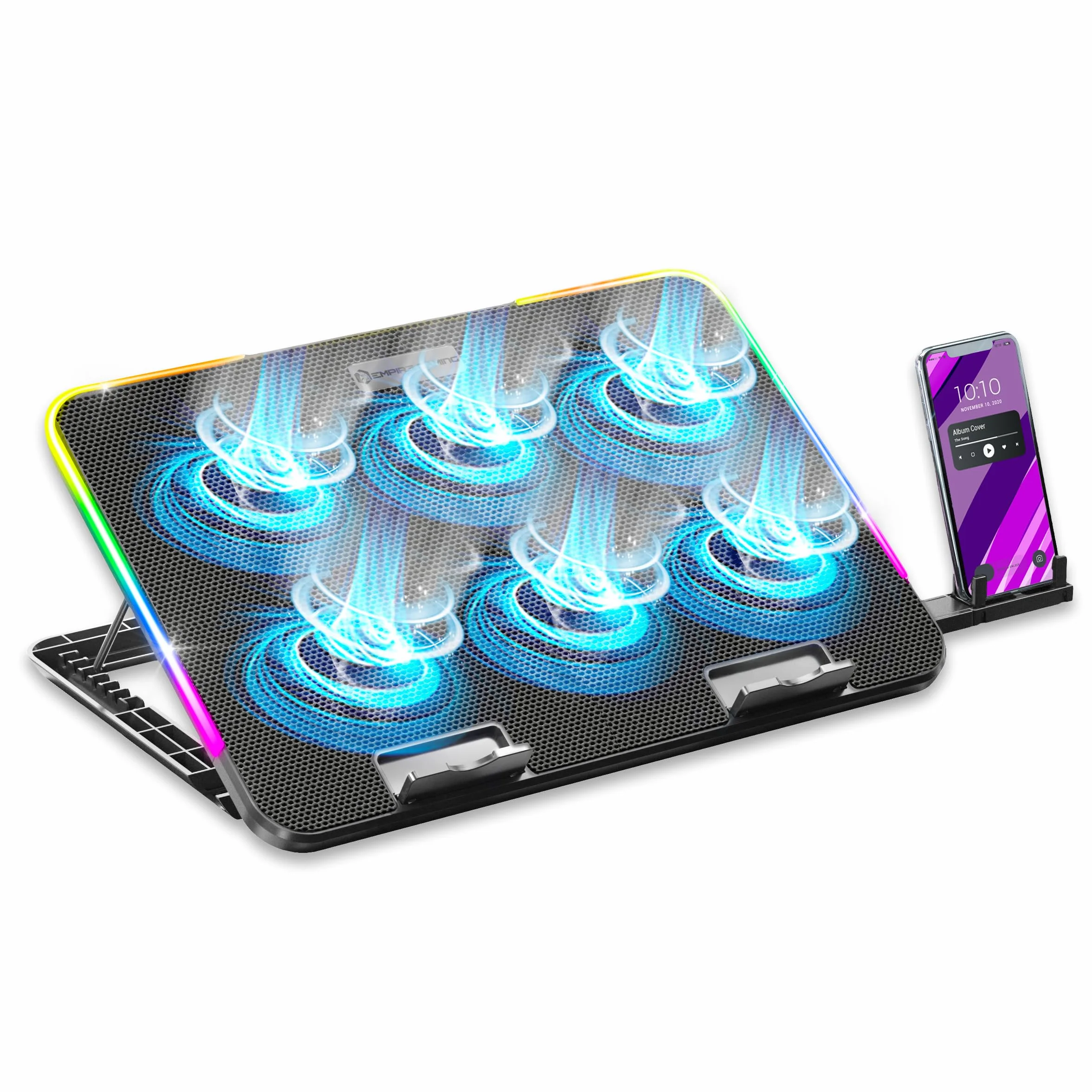 EMPIRE GAMING Guardian C600 chłodziarka do laptopa 12" do 15,6" – 6 wentylatorów – pokrętło prędkości, 7 trybów RGB, 5 regulowanych wysokości, zdejmowany uchwyt