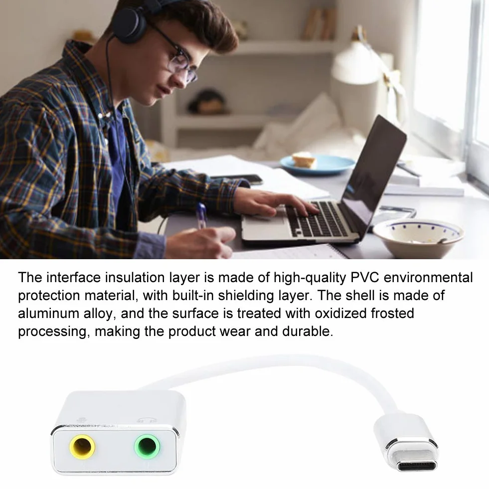 Adapter Audio USB C Zewnętrzna Karta Dźwiękowa Stereo z Gniazdem Słuchawkowym i Mikrofonowym 3,5 Mm dla Systemów Windows, Mac, Linux, PC, Laptopów, Komputerów Stacjonarnych,