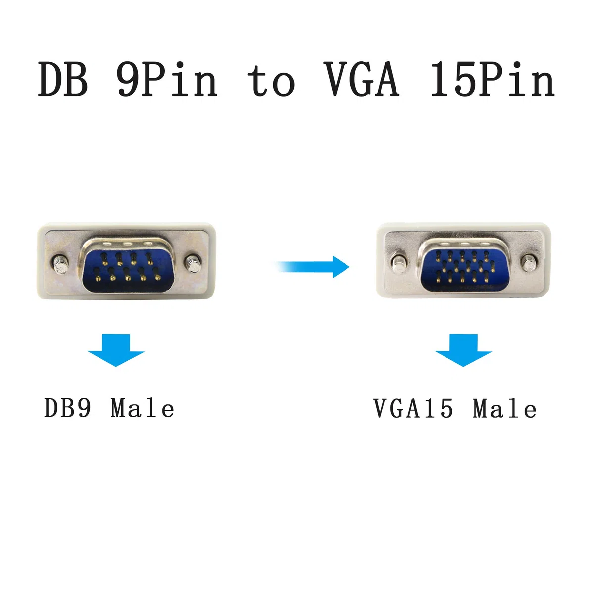DB9 do VGA kabel DB9 9-pinowy męski na VGA wideo 15-pinowy męski kabel szeregowy RS232 do VGA kabel przejściowy, do komputera, drukarek, skanerów (1,4 m)