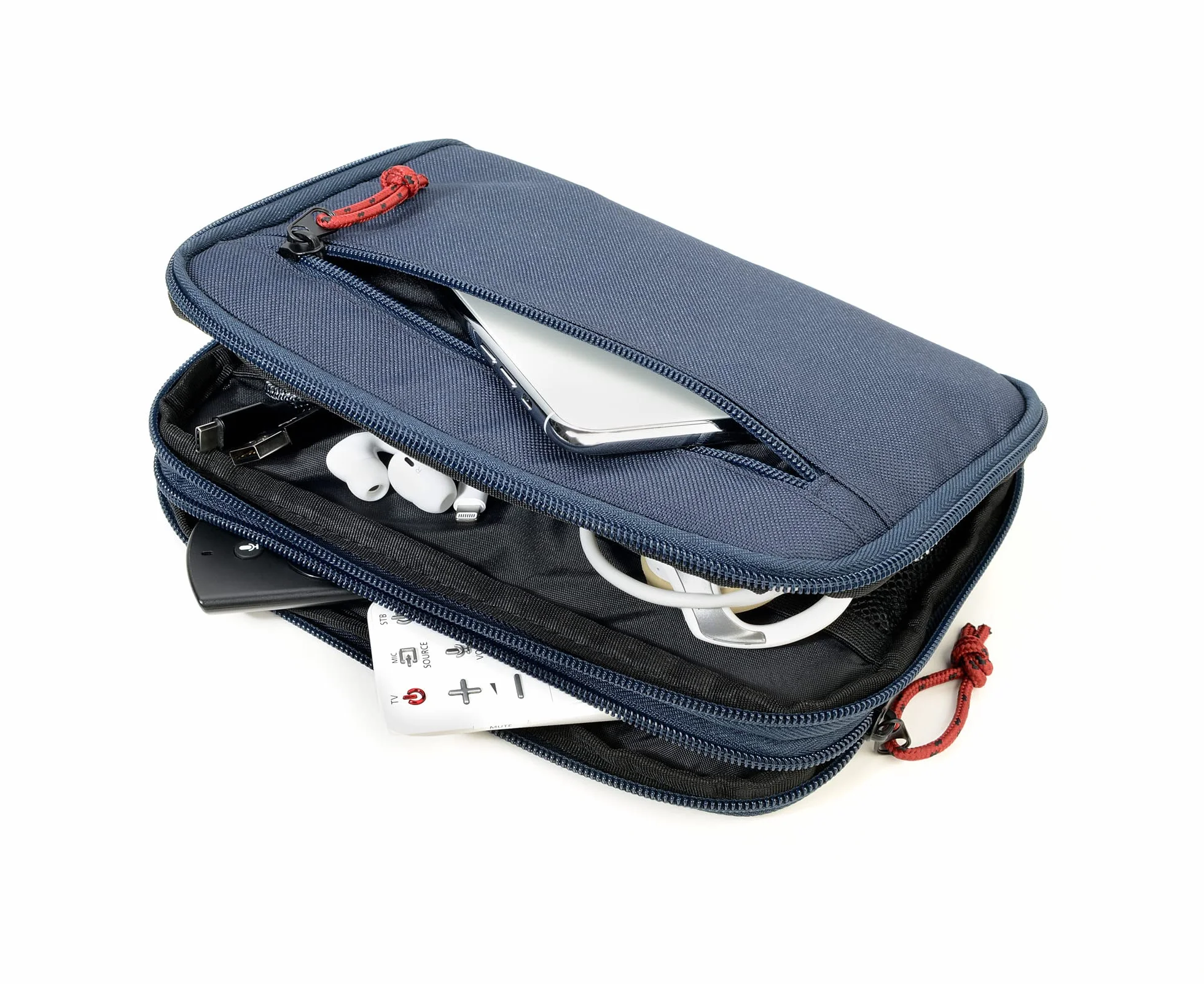 Troika Business Tech Pouch 2 torba na kable na akcesoria elektroniczne z poliestru w kolorze niebieskim, wymiary: 23,5 cm x 17 cm x 3,5 cm, BGO44/DB, niebieski, 23,5cm, Nowoczesny