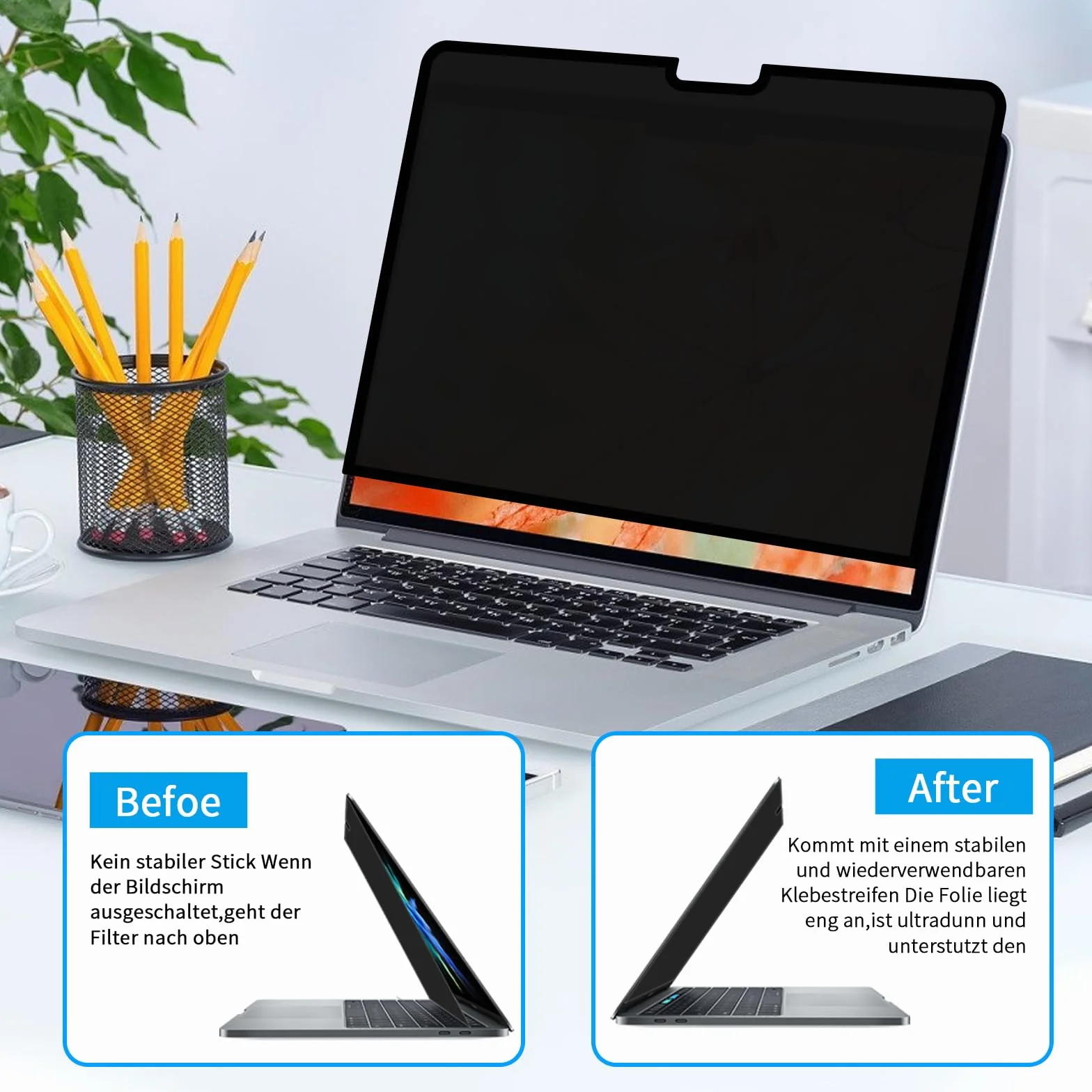 Nano Adsorpcyjny filtr prywatności do MacBooka Pro 14" (2021-2024, M1/M2/M3/M4 Pro/Max) HD odporny na zarysowania ochrona przed niebieskim światłem